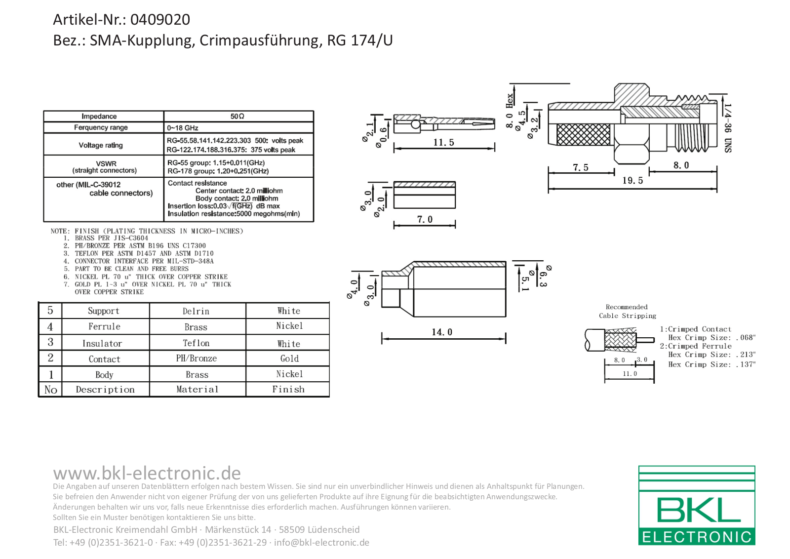 BKL SMA KU G Datasheet - ManualMachine.com