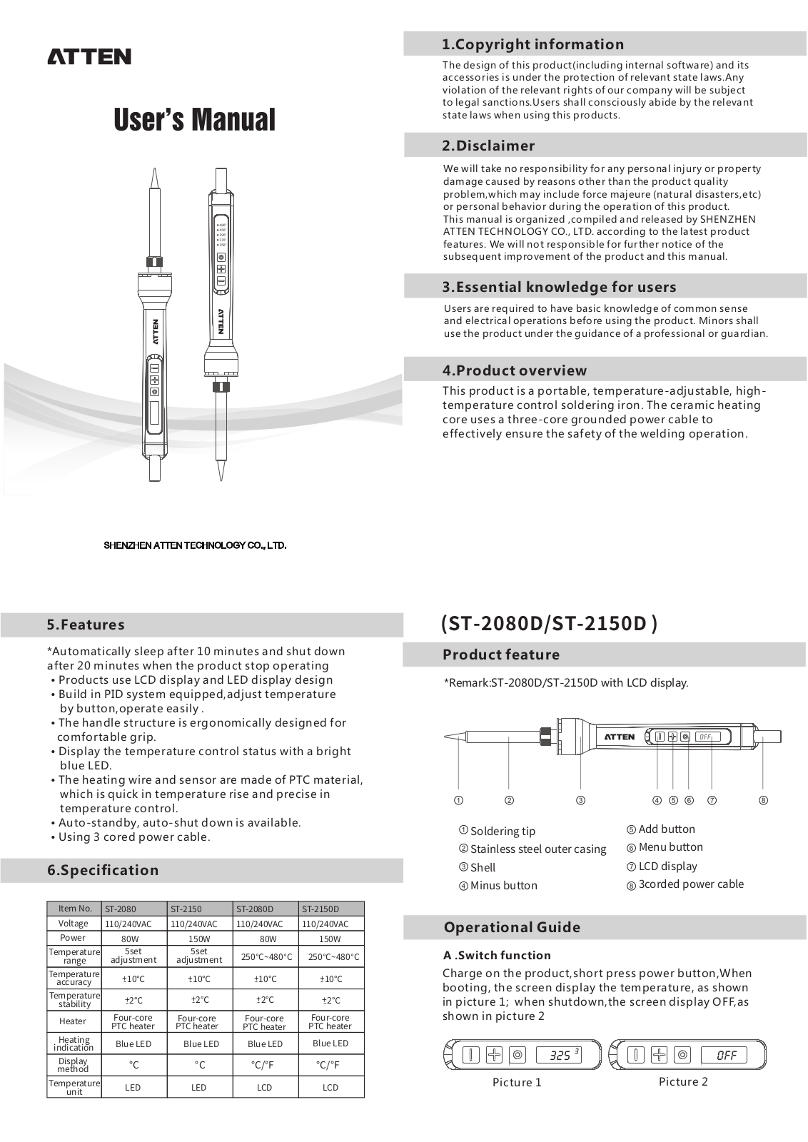 Atten ST-2150, ST-2080D, ST-2150D, ST-2080 User Manual