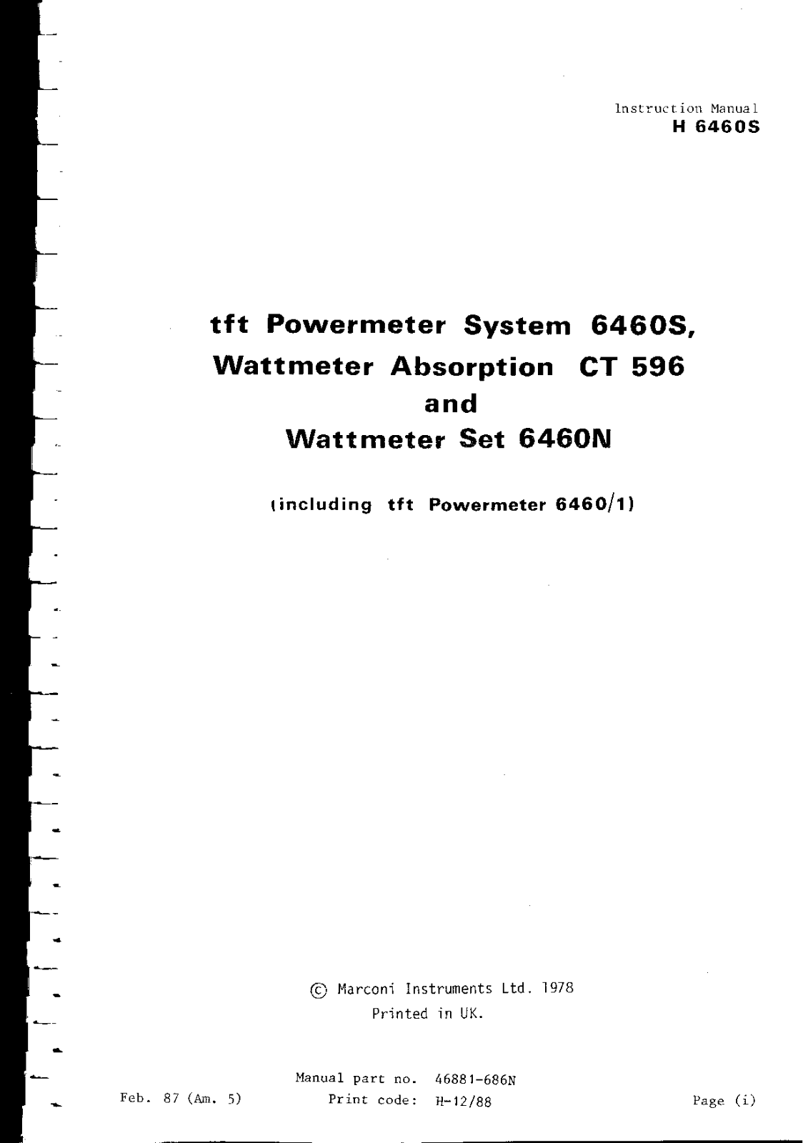 Marconi 6460N, CT 596, 6460S Service manual