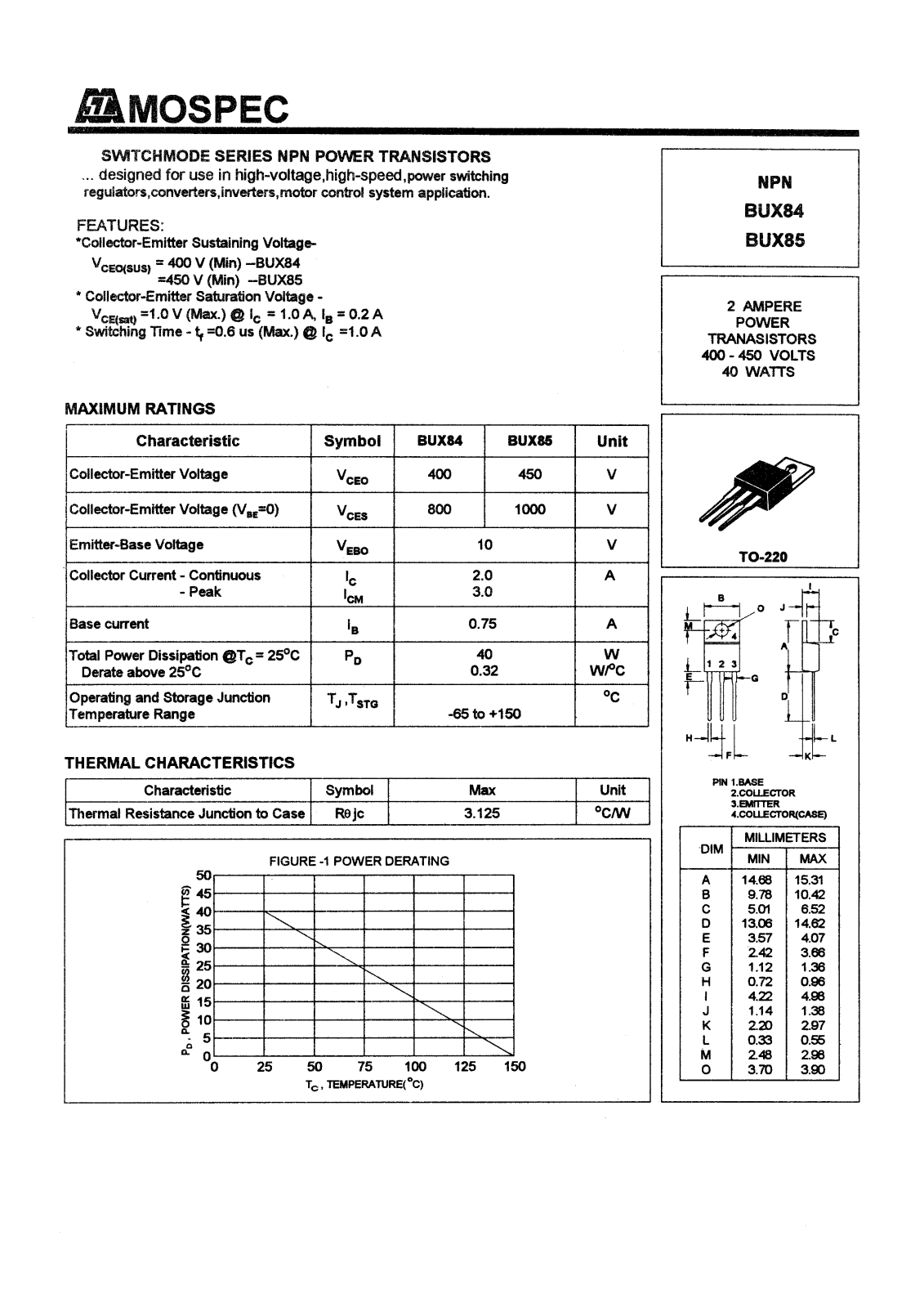 MOSPEC BUX84, BUX85 Datasheet