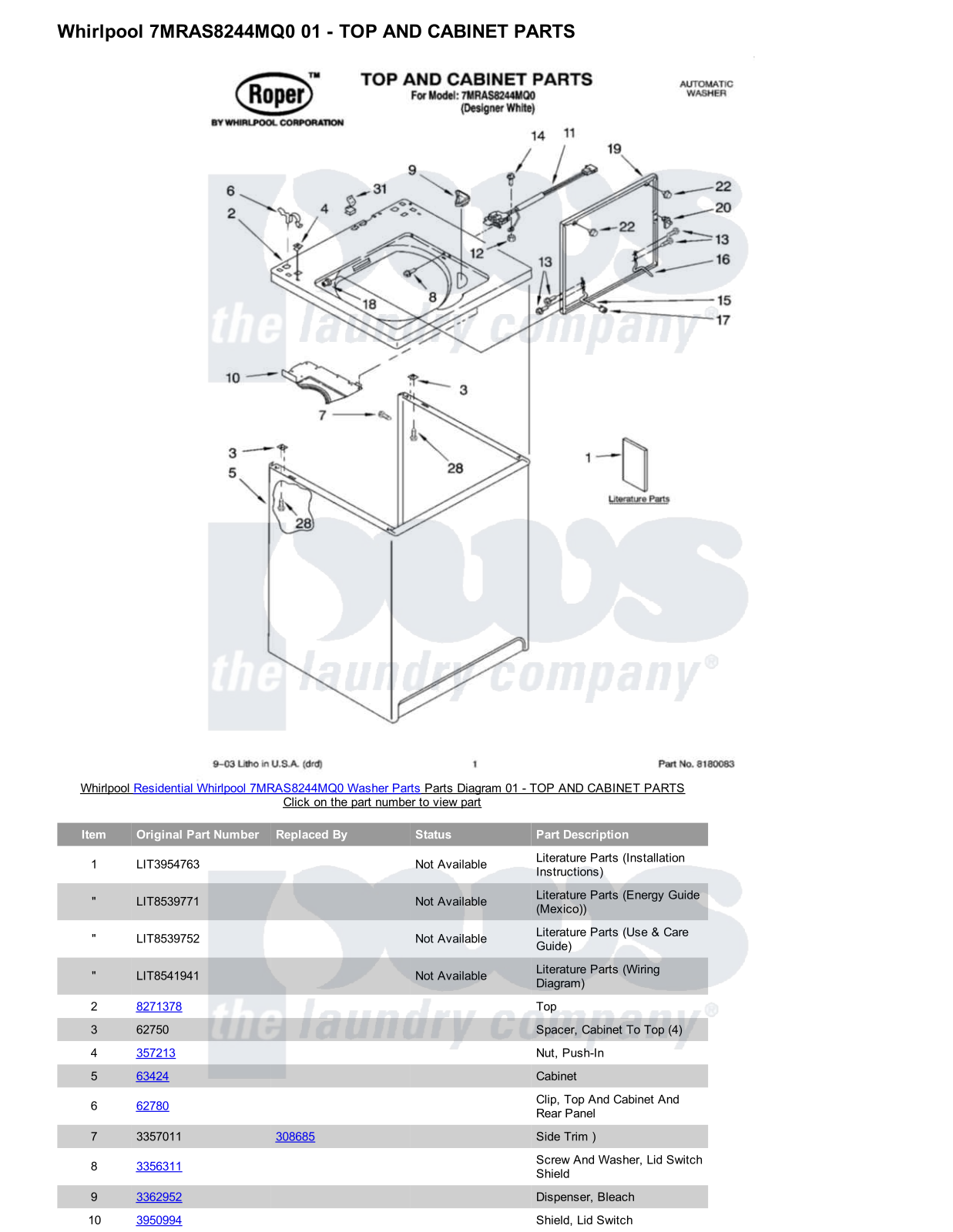 Whirlpool 7MRAS8244MQ0 Parts Diagram