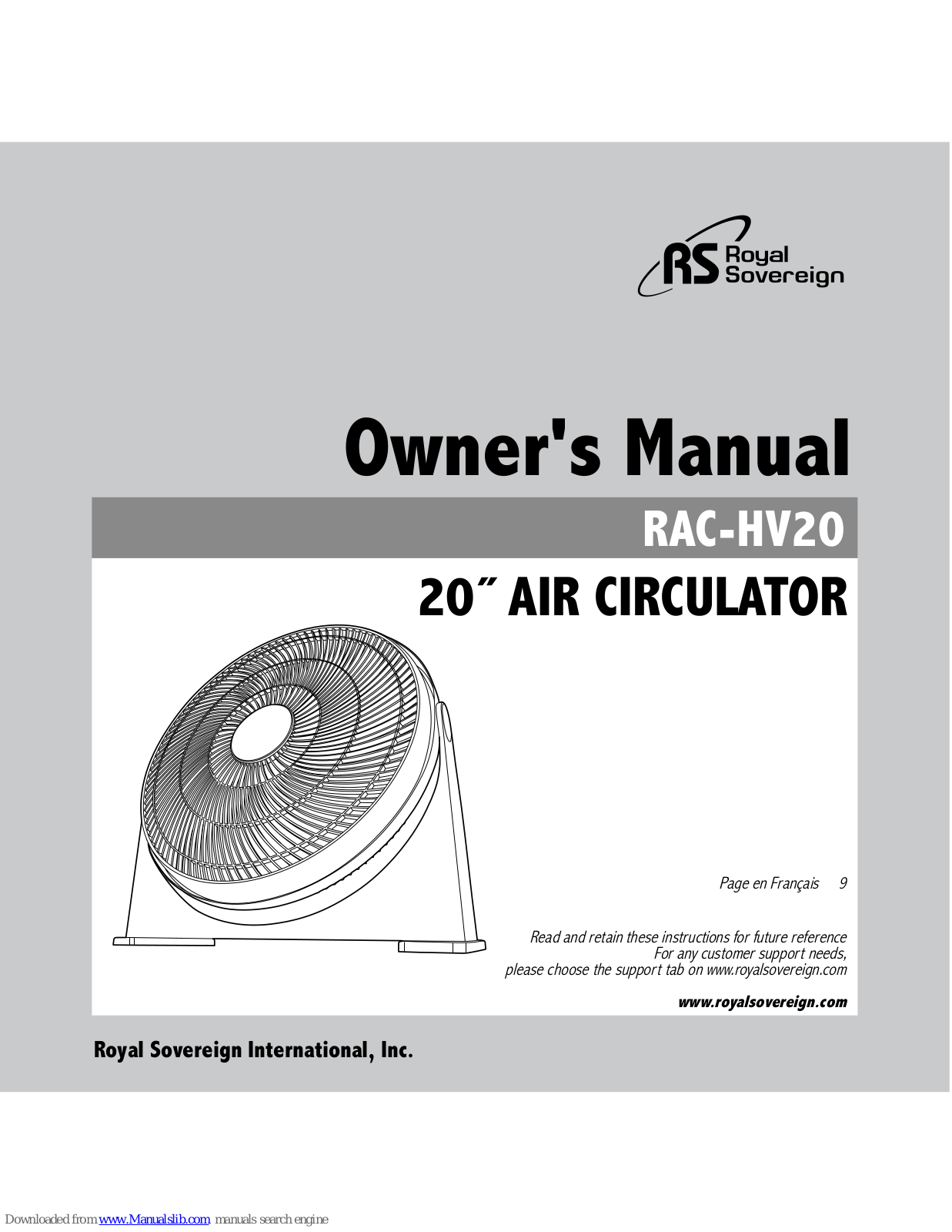 Royal Sovereign RAC-HV20 Owner's Manual