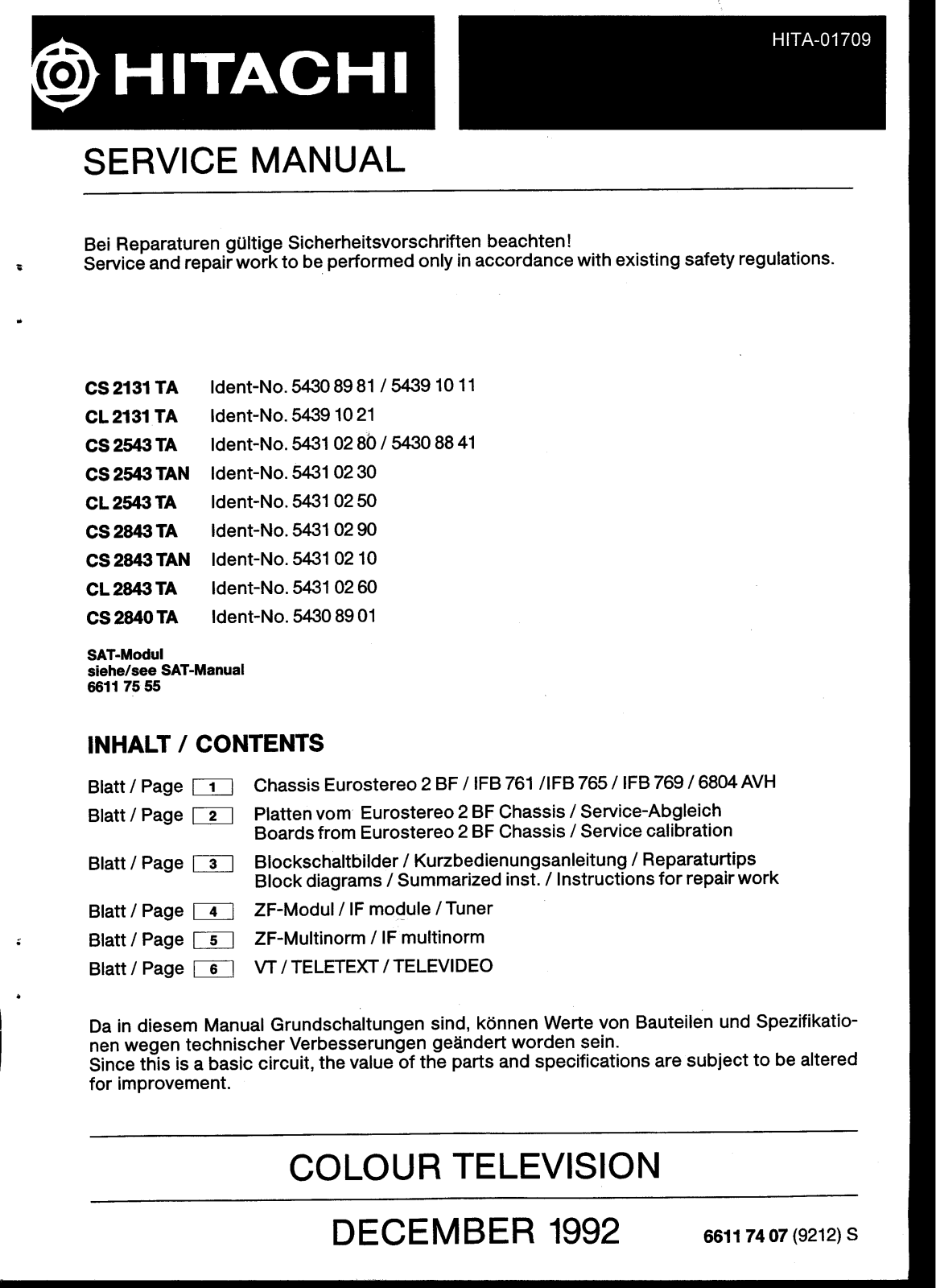 ITT CS 2131TA, CL 2131TA, CS 2543TA, CS 2543TAN, CS 2843TA User Manual