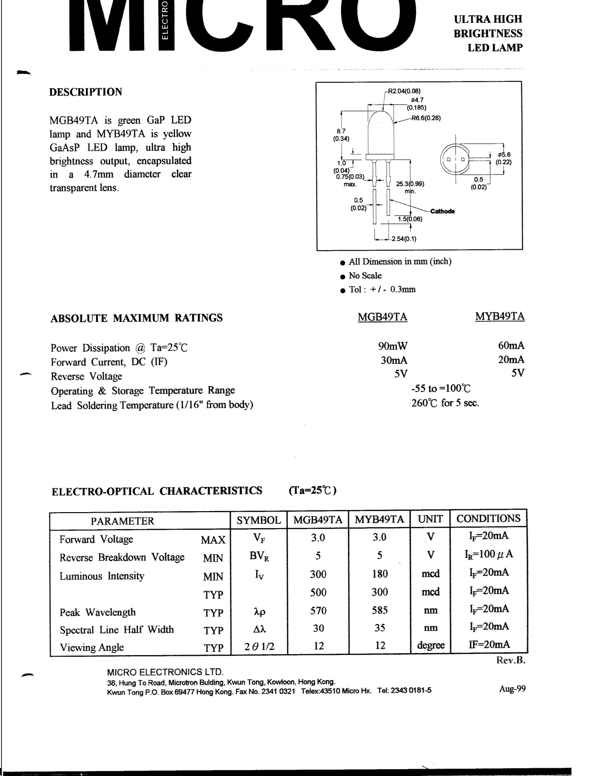 MICRO MGB49TA, MYB49TA Datasheet