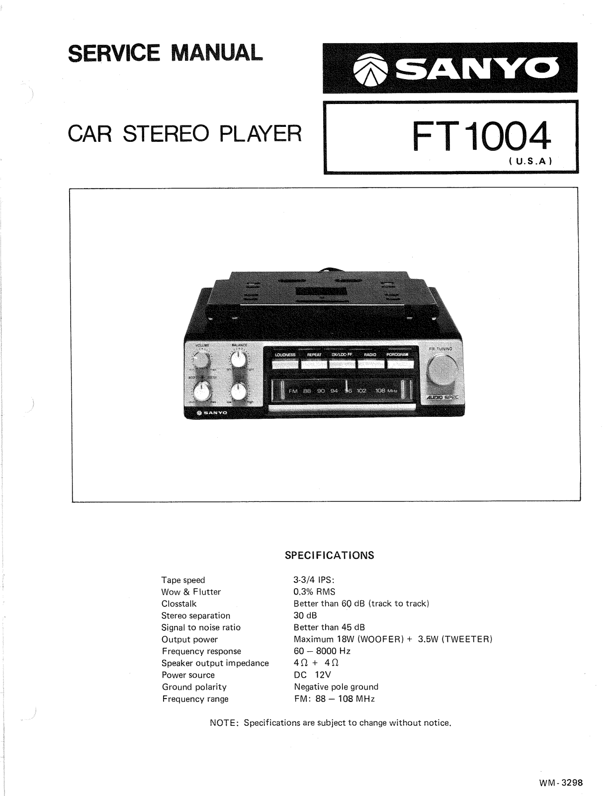 Sanyo FT-1004 Service manual