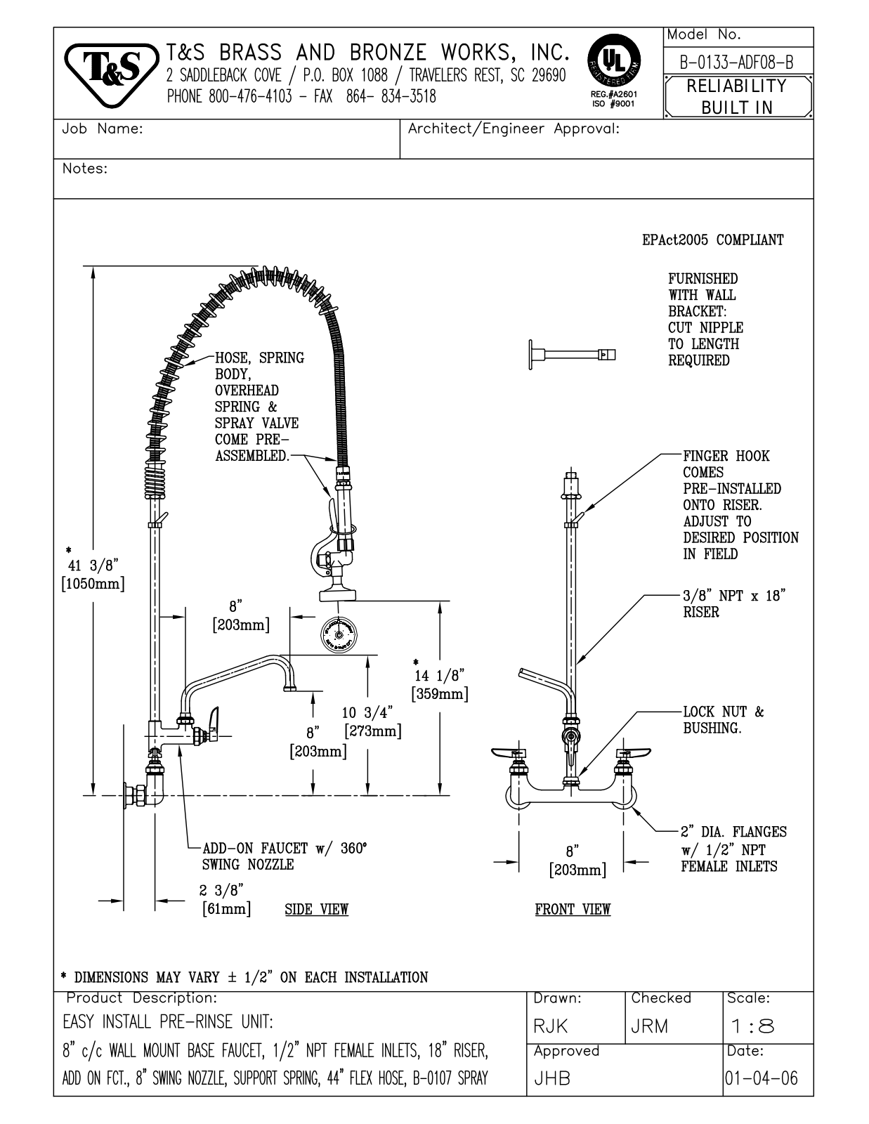 T & S Brass & Bronze Works B-0133-ADF08-B General Manual