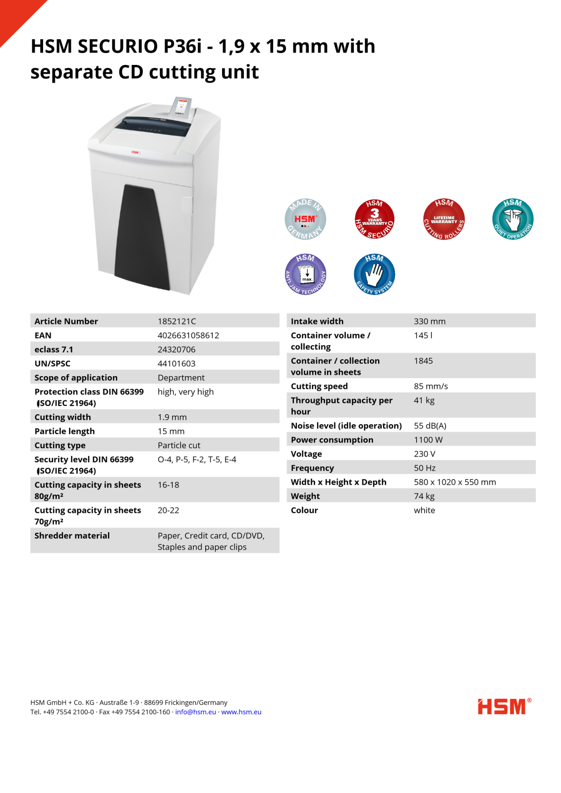 HSM P36i 1.9x15mm  + CD User Manual