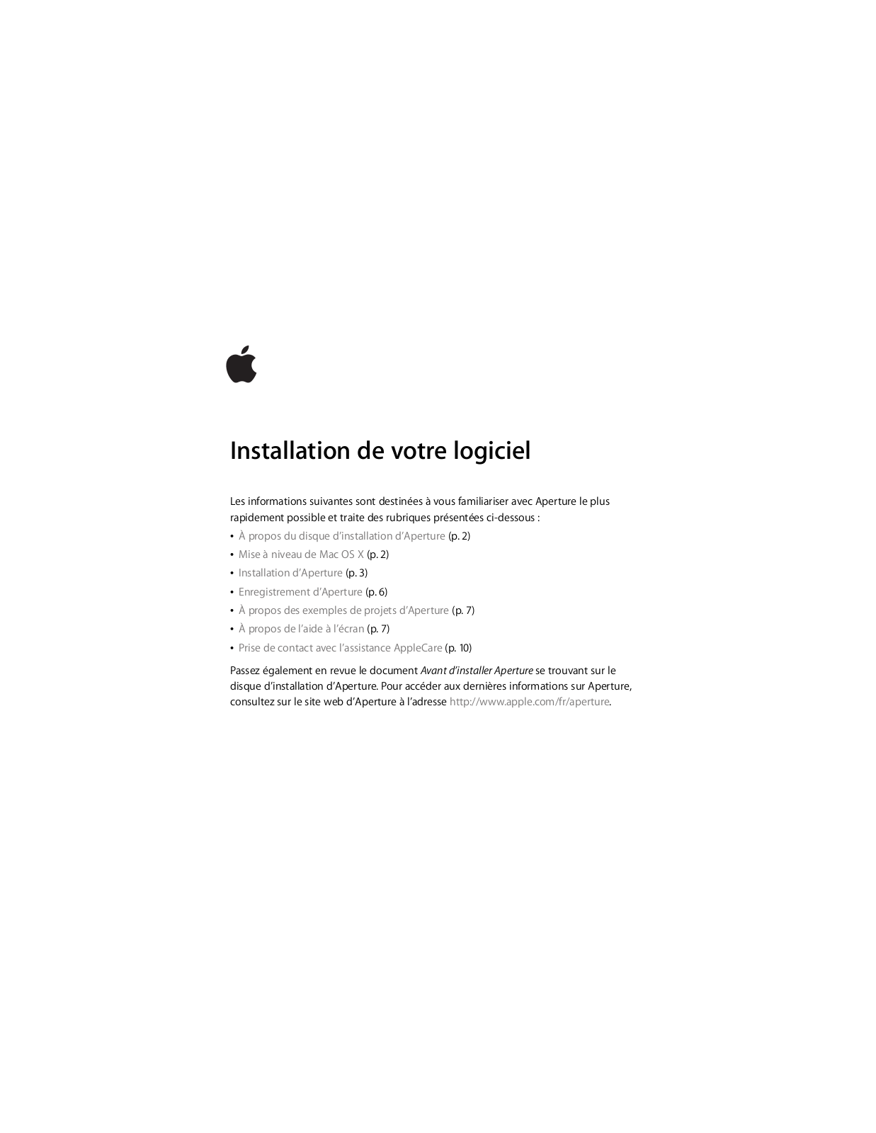 Apple APERTURE 2 Installation Manual