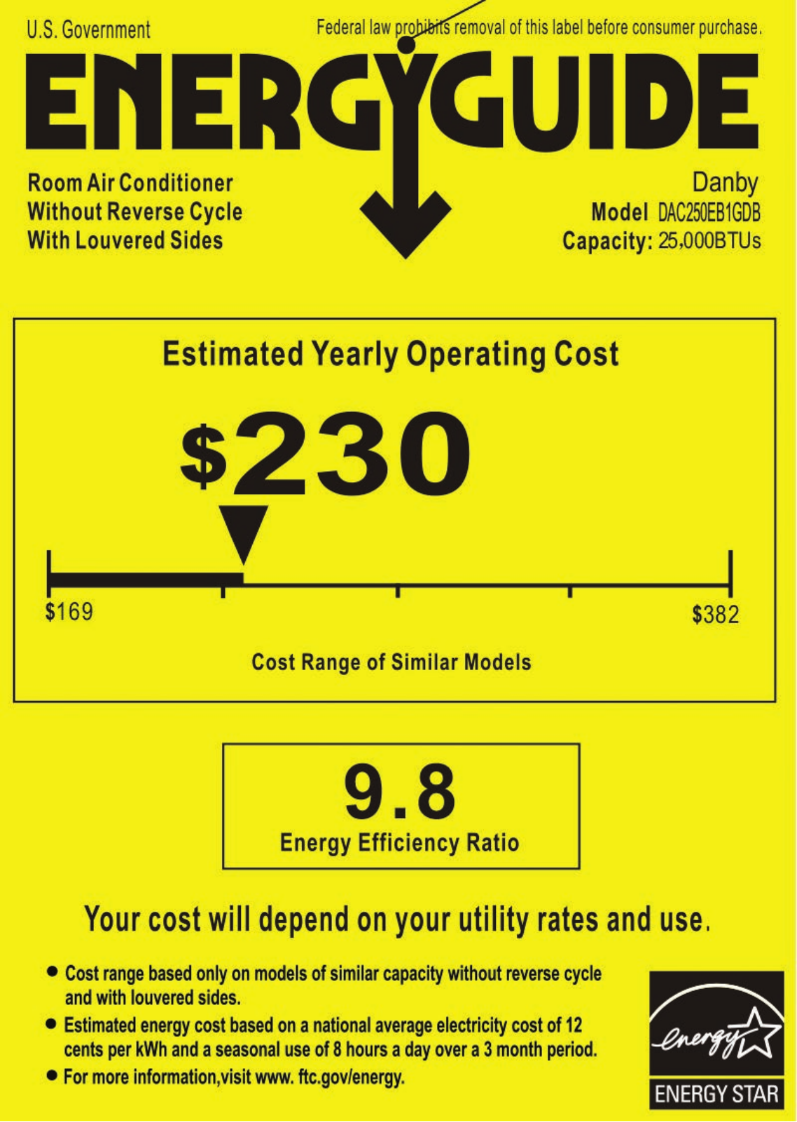Danby DAC250EB1GDB Energy Guide