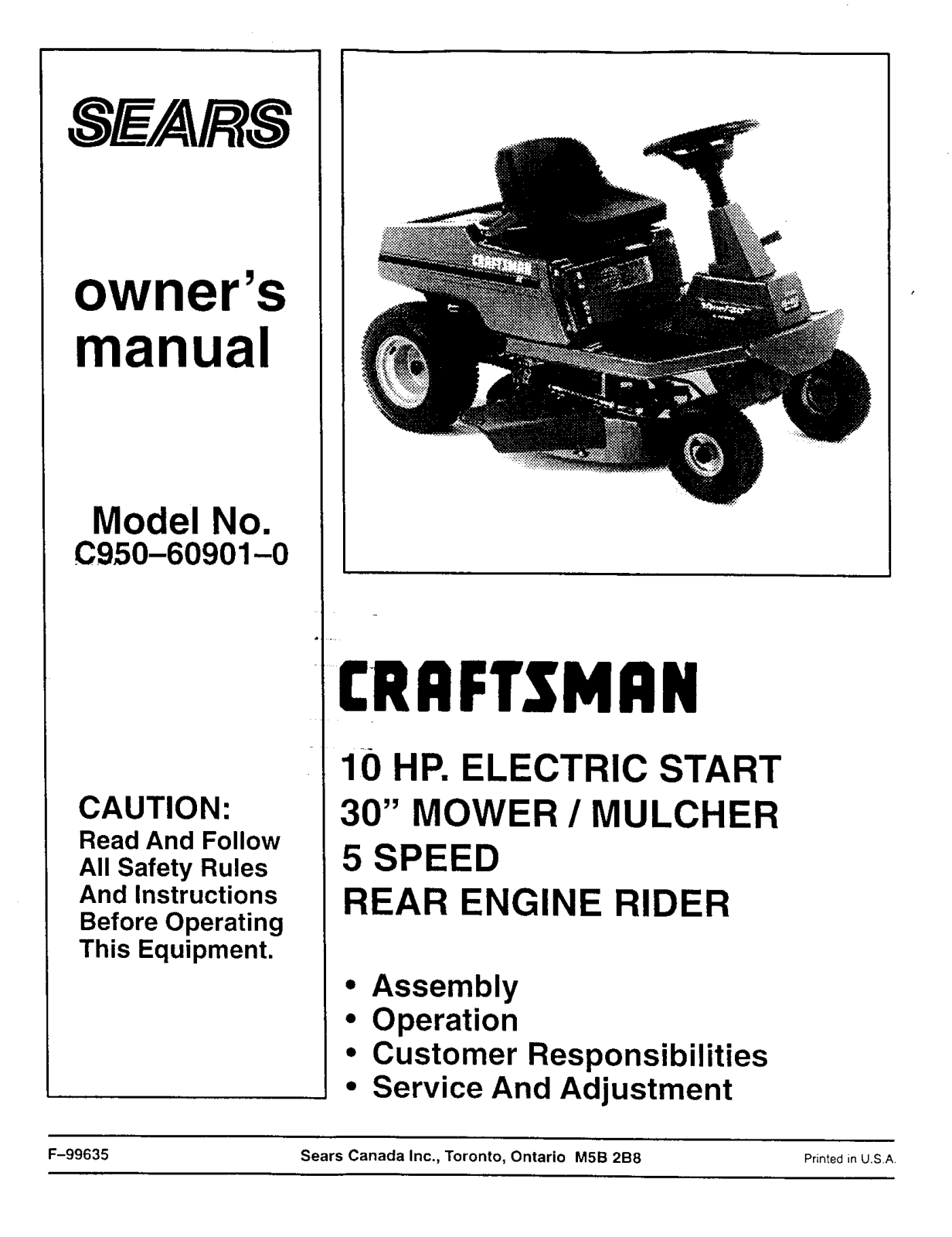 Craftsman C950-60901-0 Owner’s Manual