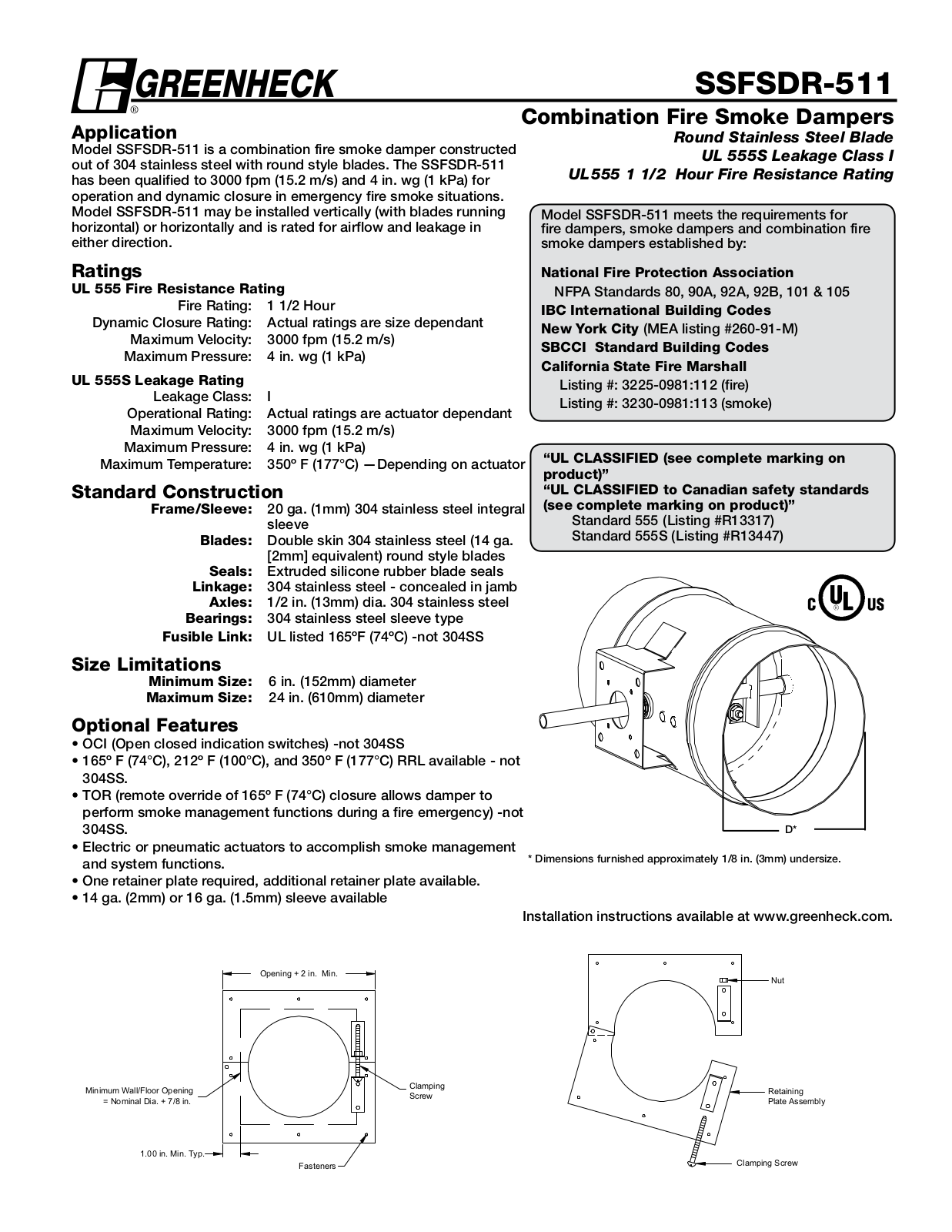 Greenheck Fan SSFSDR-511 User Manual