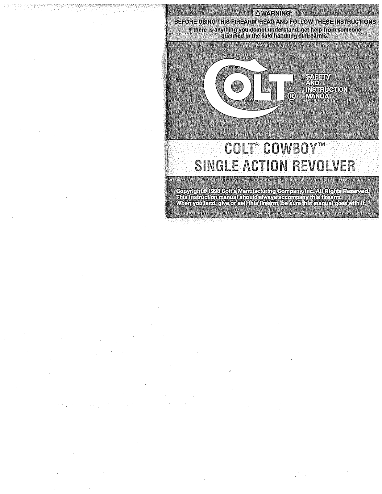 COLT Cowboy Single Action Revolver User Manual