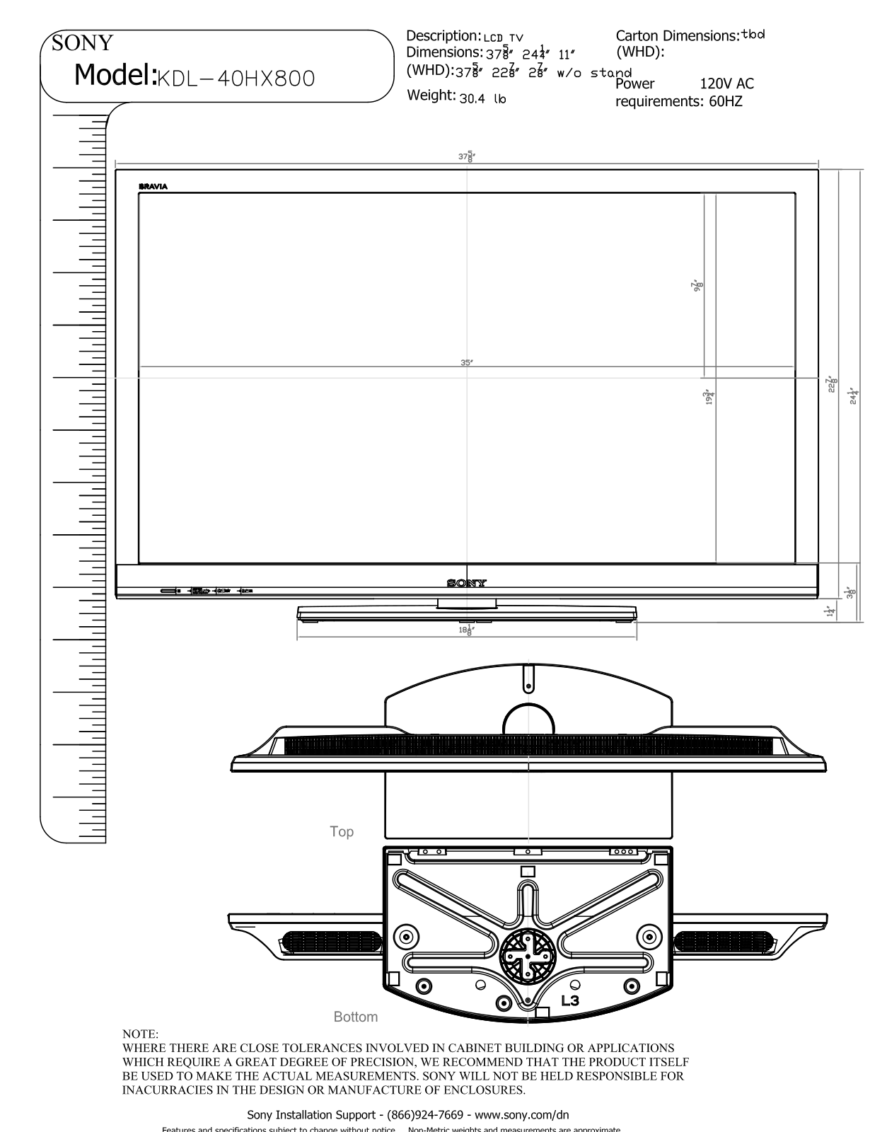 Sony BRAVIA KDL-40HX800 User Manual