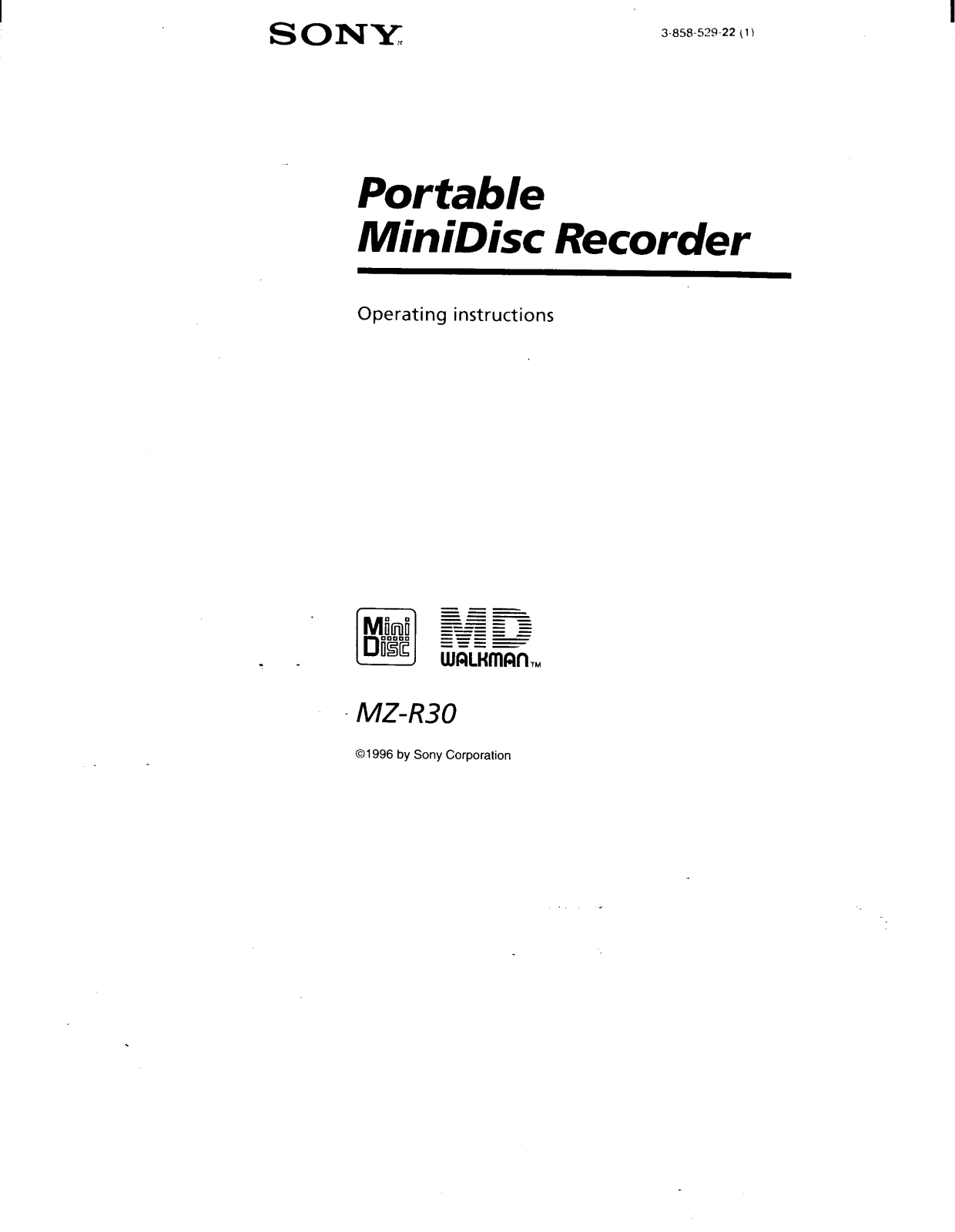 Sony MZR-30 Owners manual