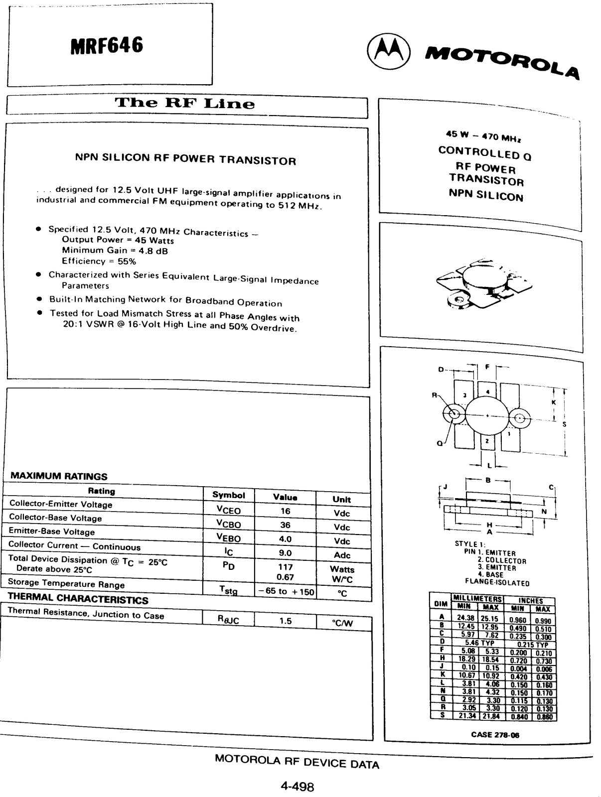Datasheets MRF646 Datasheet - ManualMachine.com