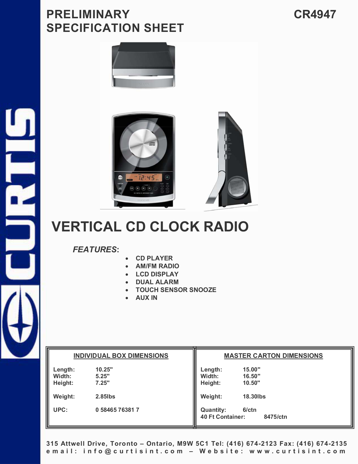 Curtis CR4947 User Manual