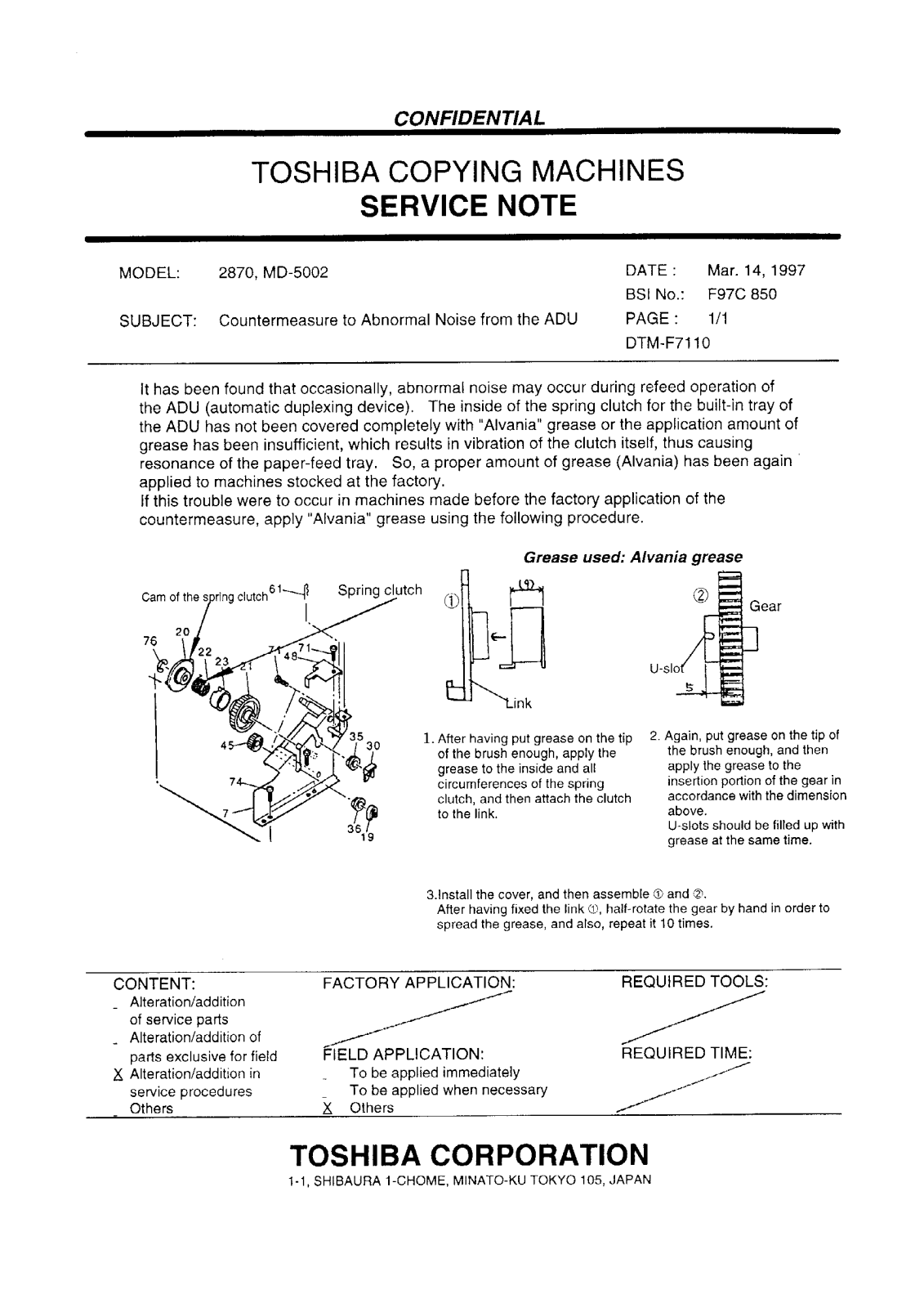 Toshiba f97c850 Service Note