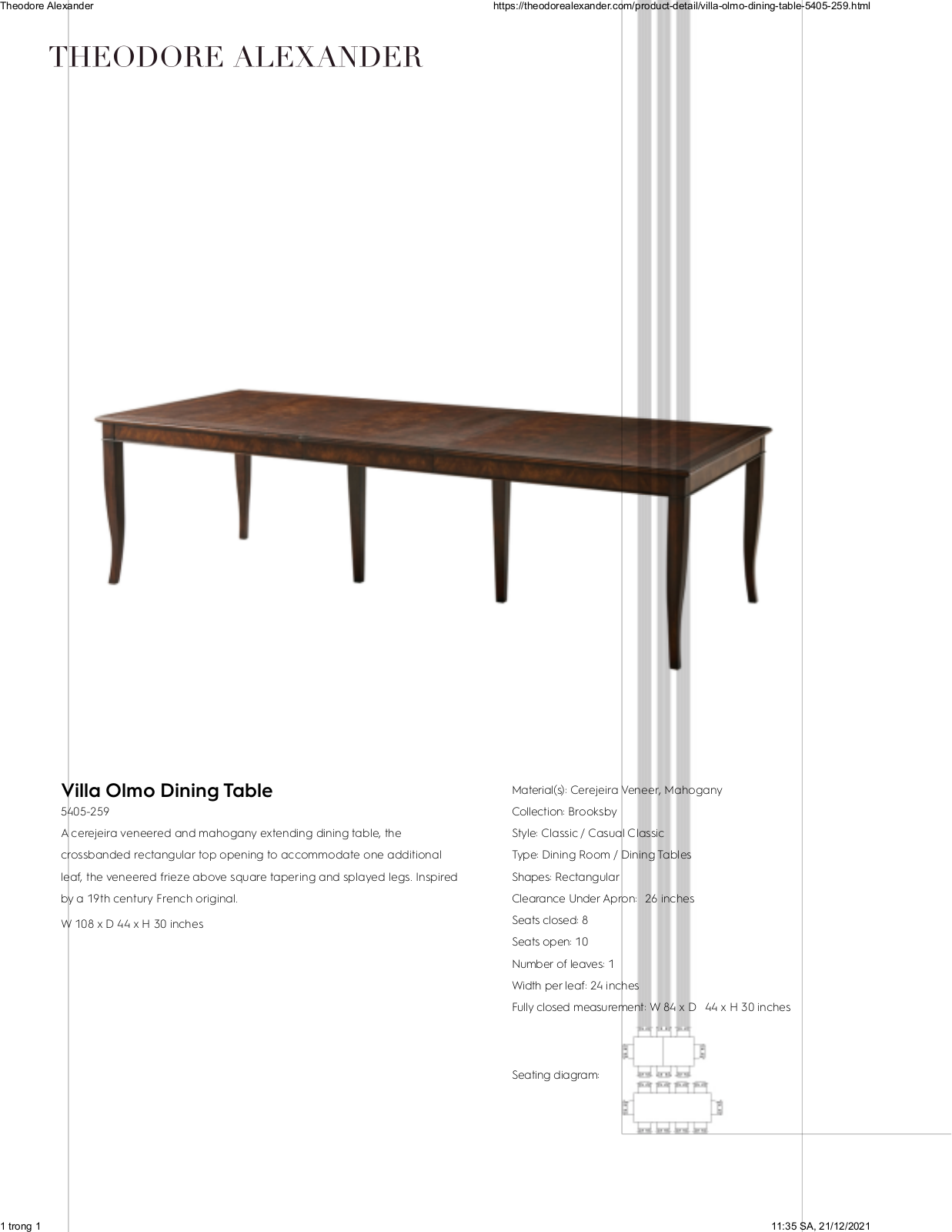 Theodore Alexander FPLJ2066 Specifications - ManualMachine.com