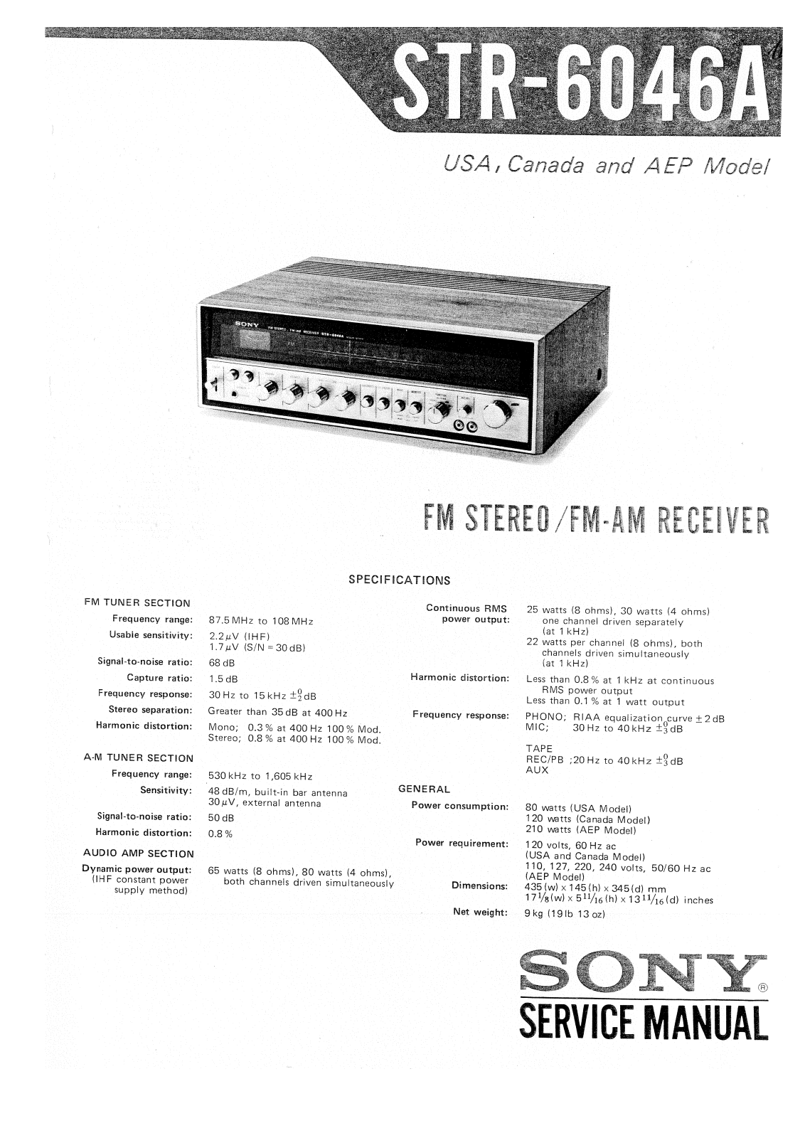 Sony STR-6046A Service Manual