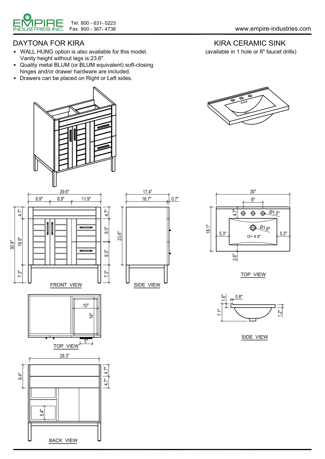 Empire Industries MK3012WMSR, MVE3012WMPL Specs