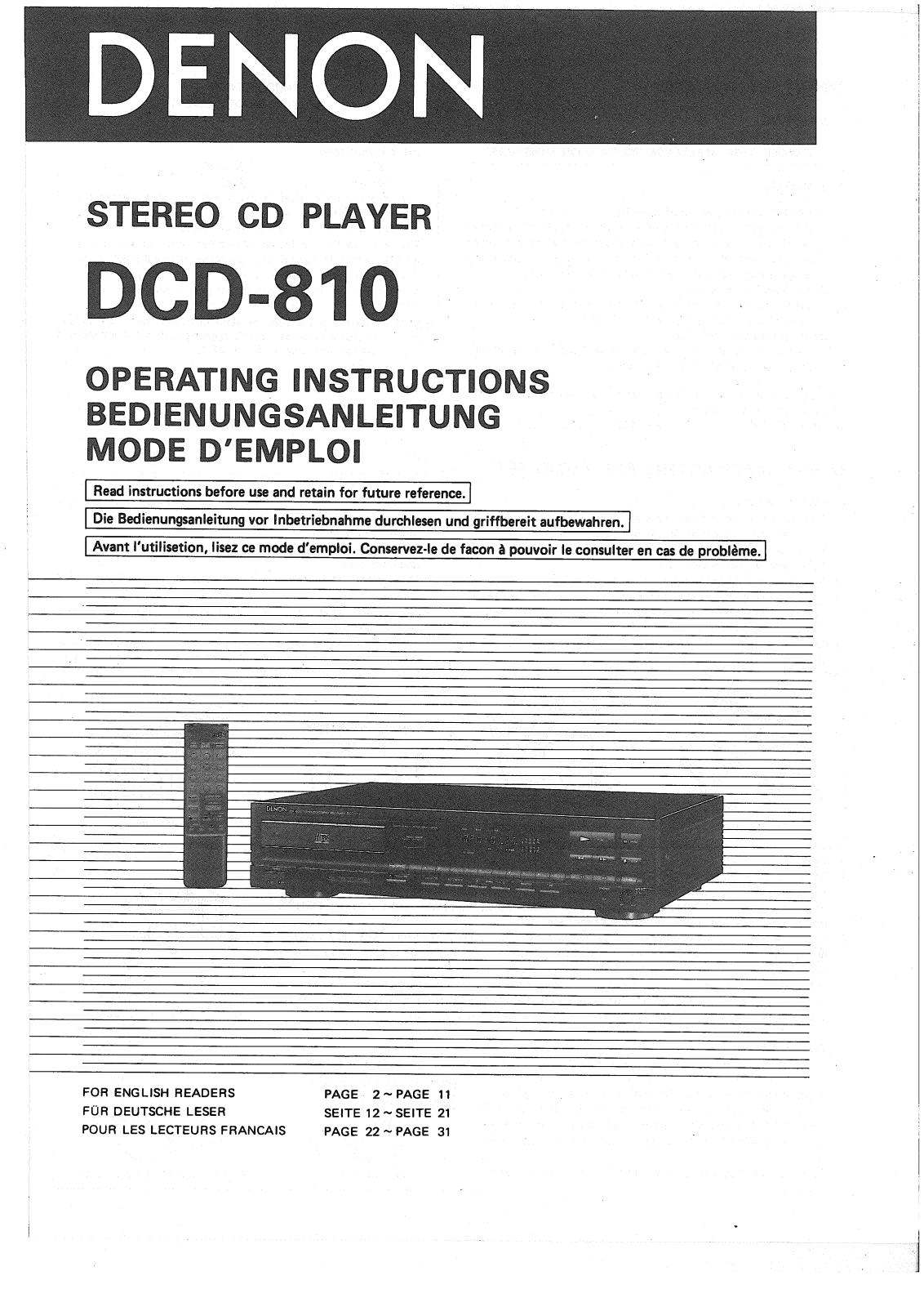 Denon DCD-810 Owner's Manual