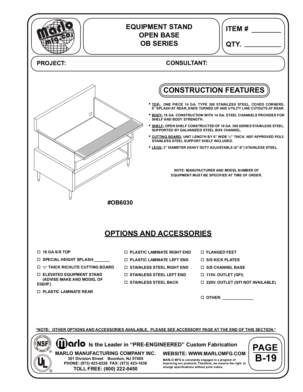 Marlo OB10830 User Manual