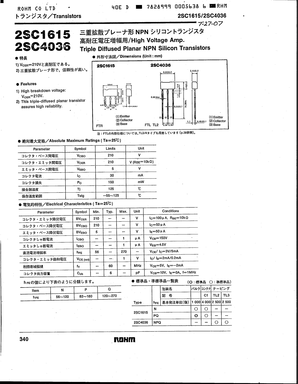 ROHM 2SC4036, 2SC1615 Datasheet