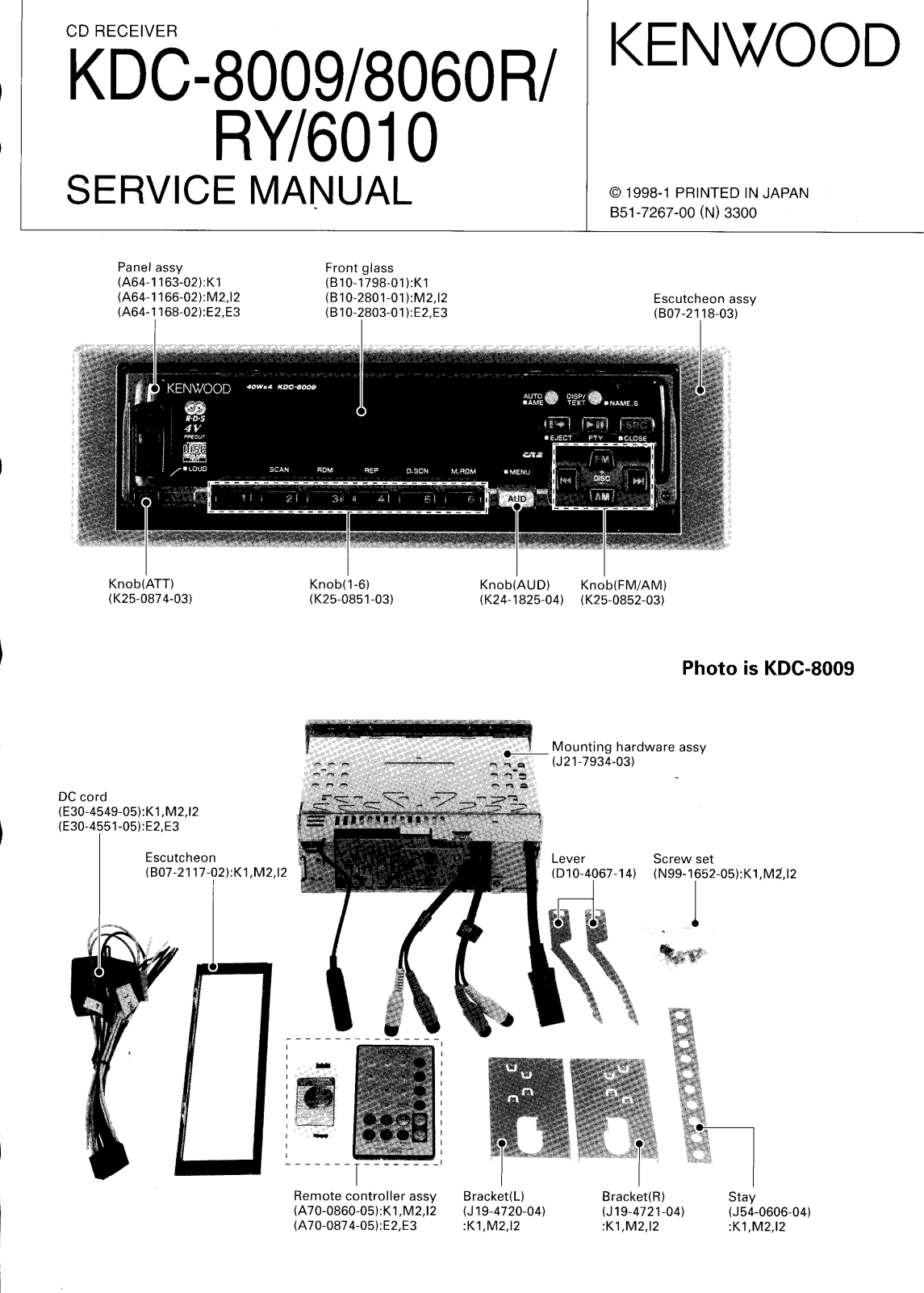 KENWOOD KDC-8009, KDC-8060R, KDC-8060RY, KDC-6010 Service Manual