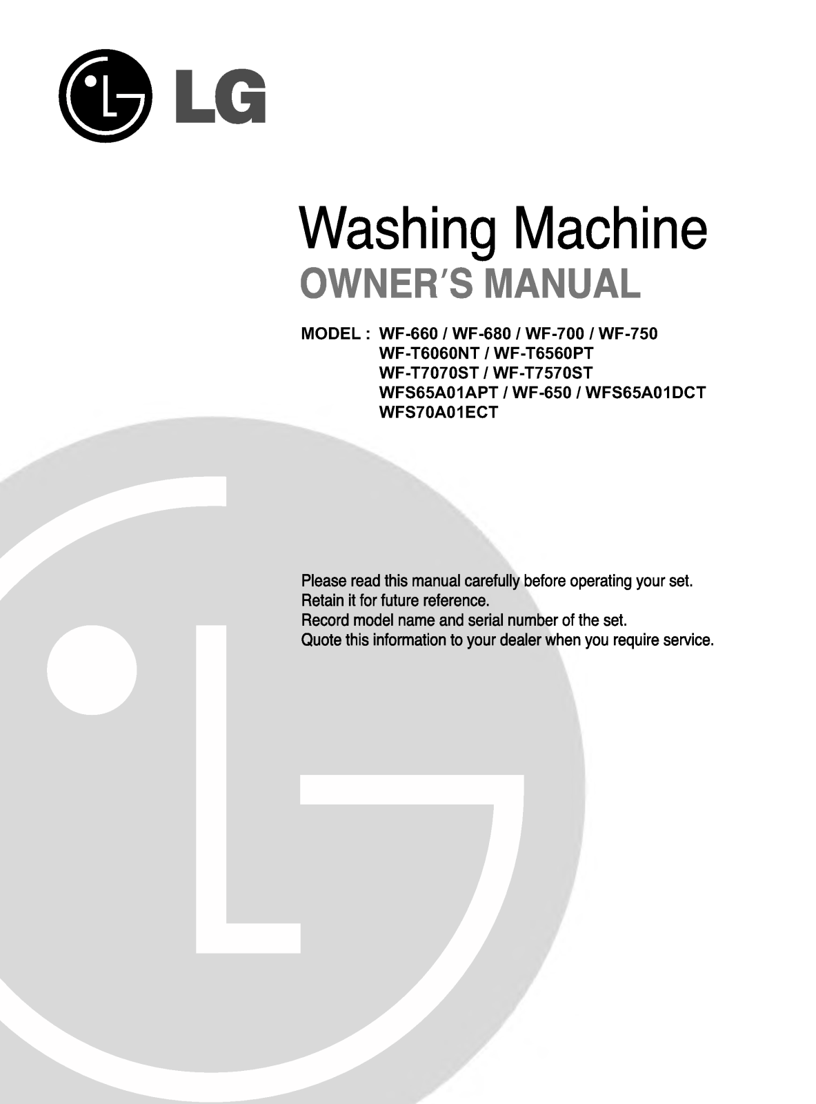 LG WF-700, WF-650 User Manual