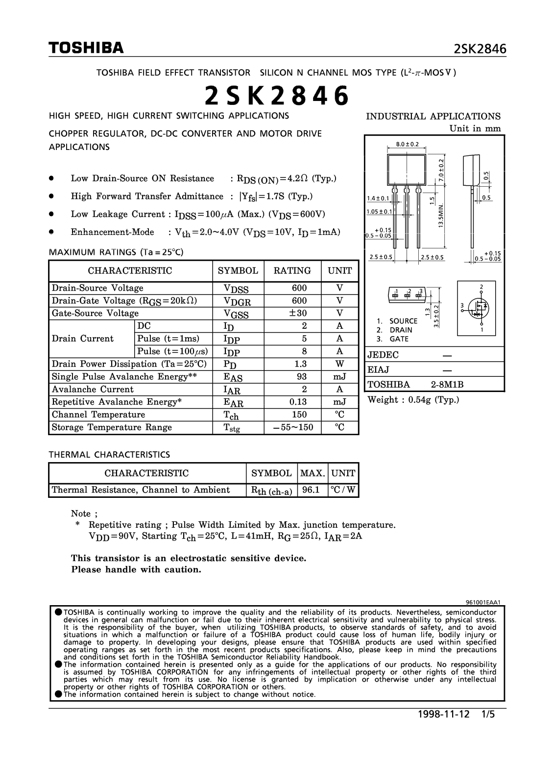 Toshiba 2SK2846 Datasheet