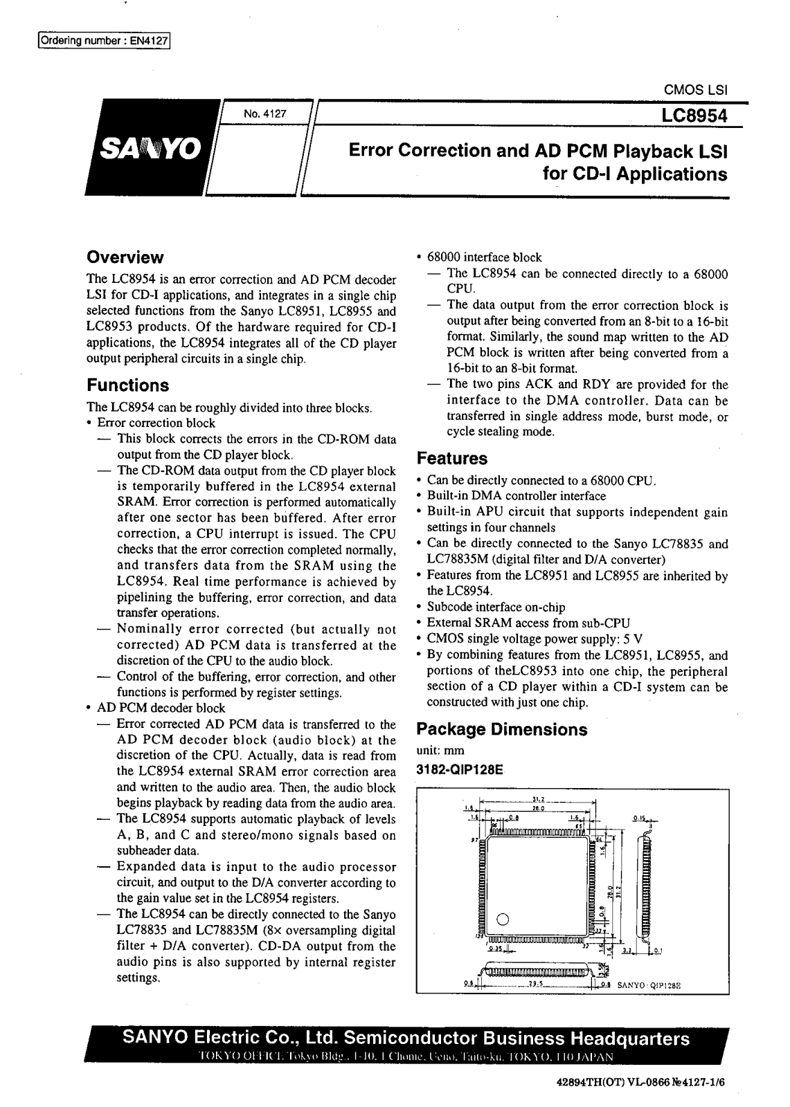 SANYO LC8954 Datasheet