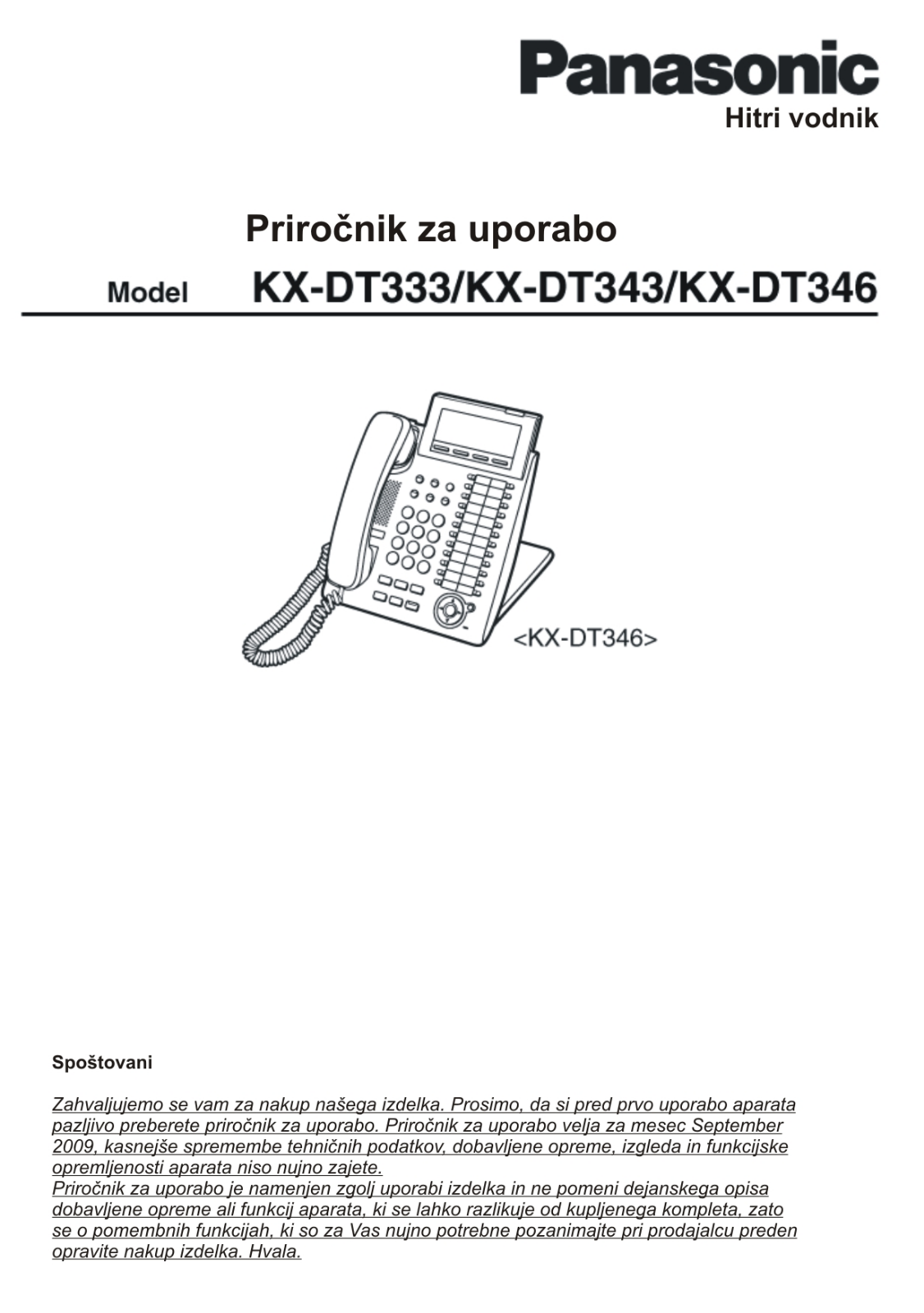 Panasonic KX-DT346, KX-DT333, KX-DT343 User Manual