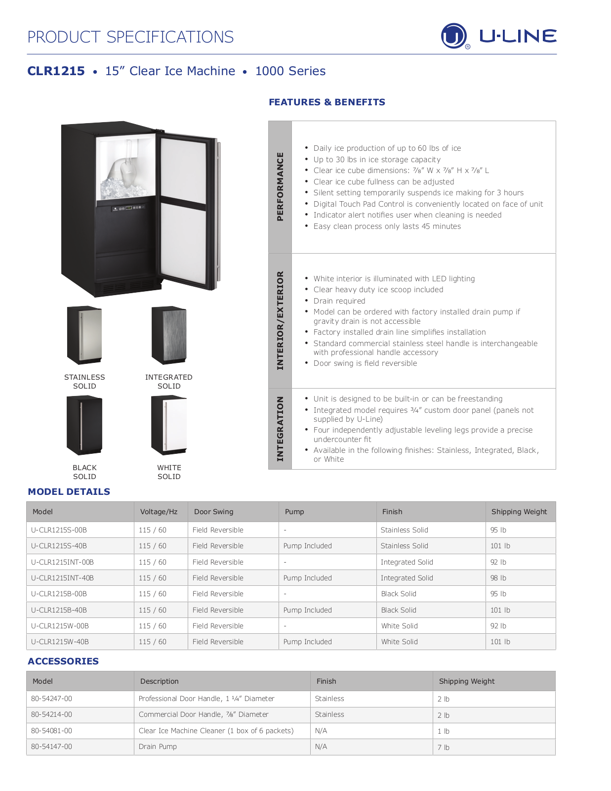 U-Line U-CLR1215B-00B User Manual