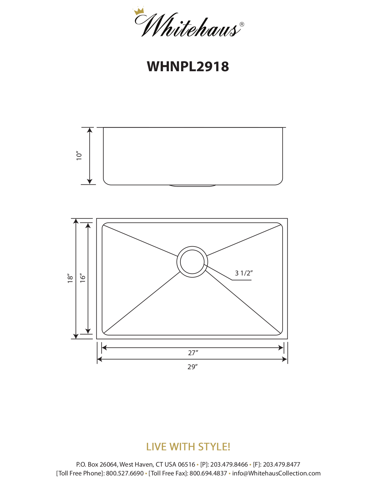 Whitehaus WHNPL2918MBLK Specifications