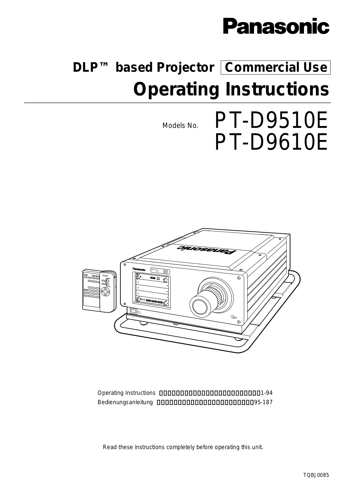 Panasonic PT-D9510E User Manual