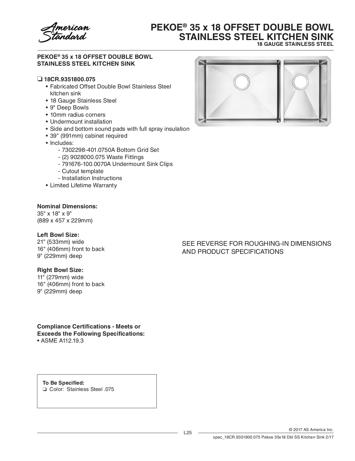 American Standard ASD10324 Specifications - ManualMachine.com