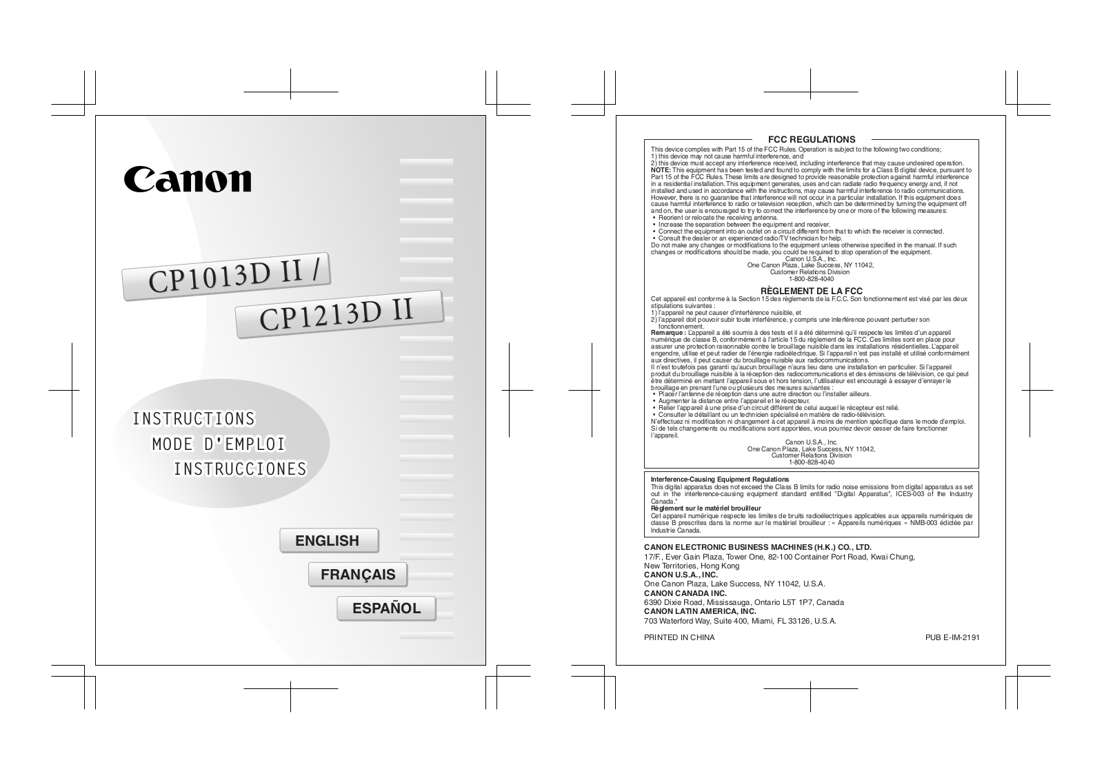 Canon CP1013D II, CP1213D II Instruction Manual