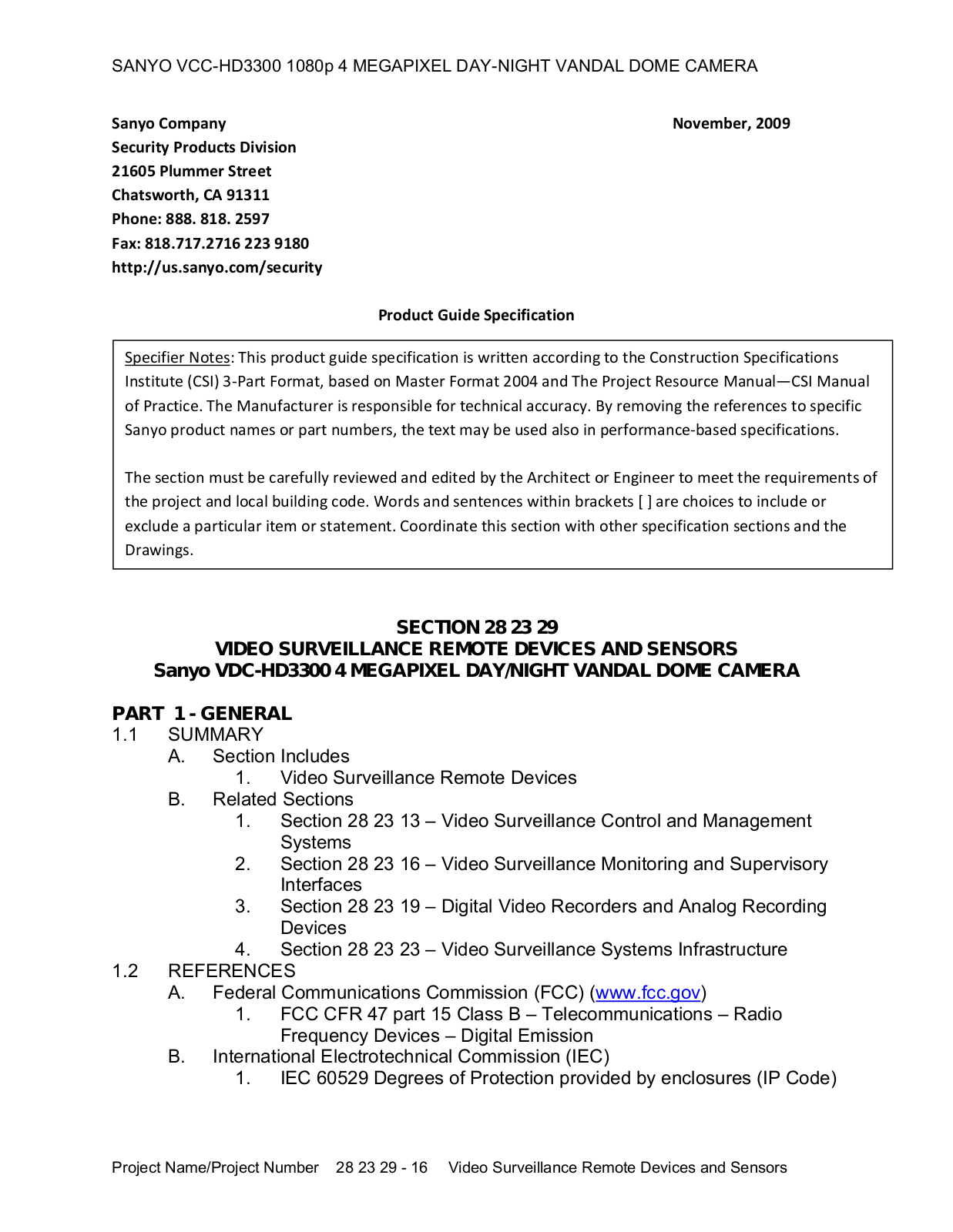 Sanyo VCC-HD3300 User Manual