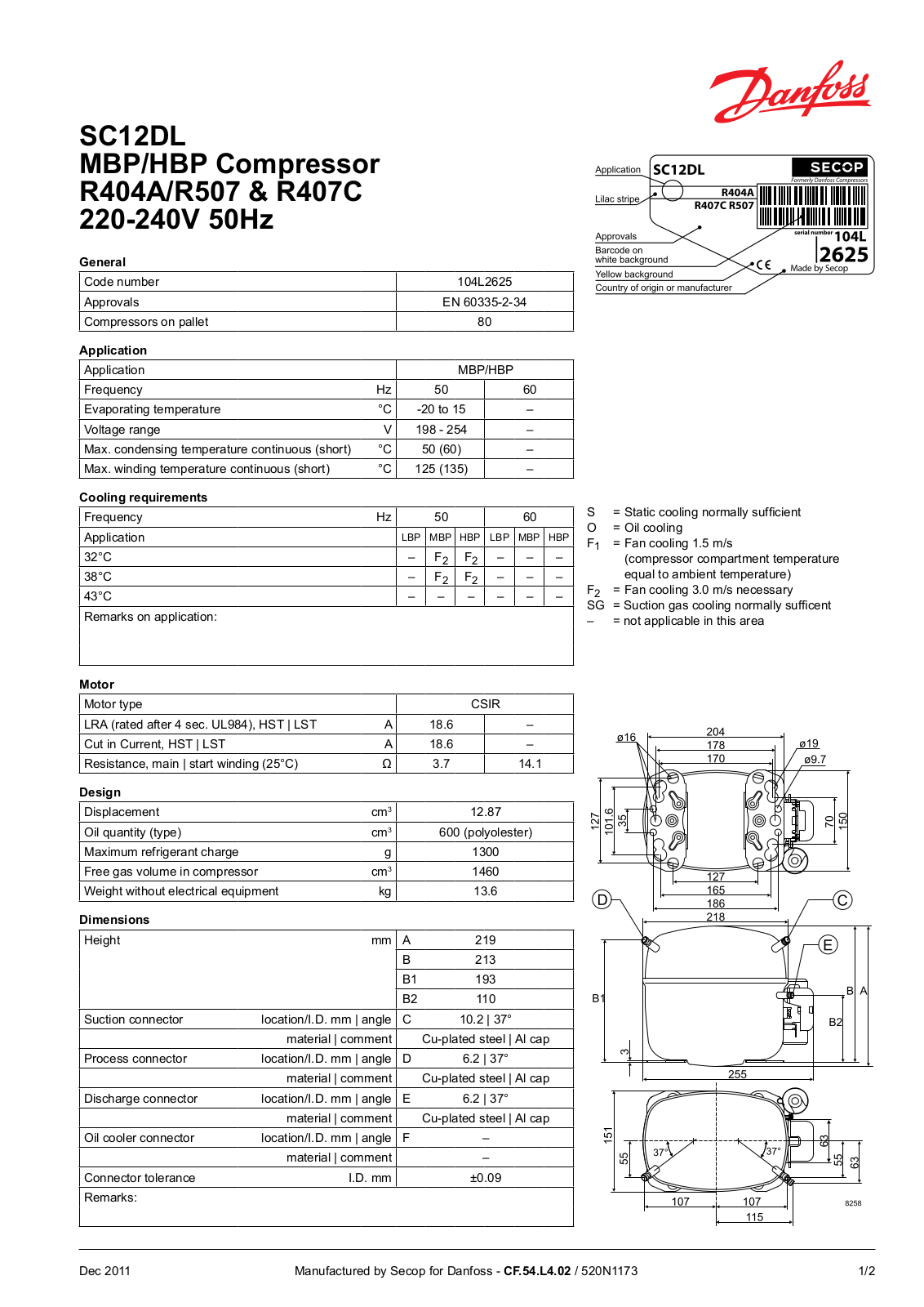 Danfoss SC12DL MBP, SC12DL HBP Data sheet