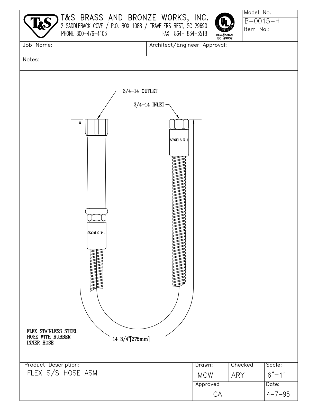 T & S Brass & Bronze Works B-0015-H General Manual