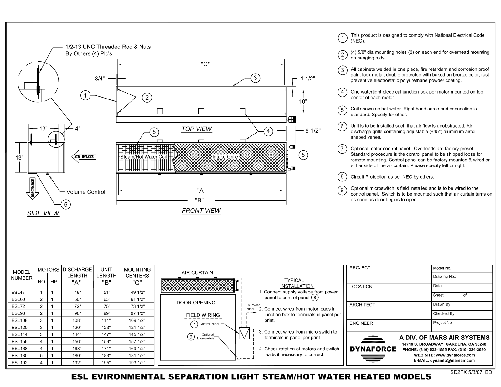 Mars Air ESL156 User Manual