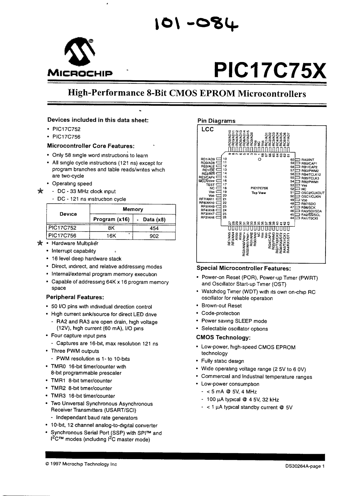 Microchip Technology Inc PIC17LC756A-08-L, PIC17LC756A-08-P, PIC17LC756A-08I-P Datasheet