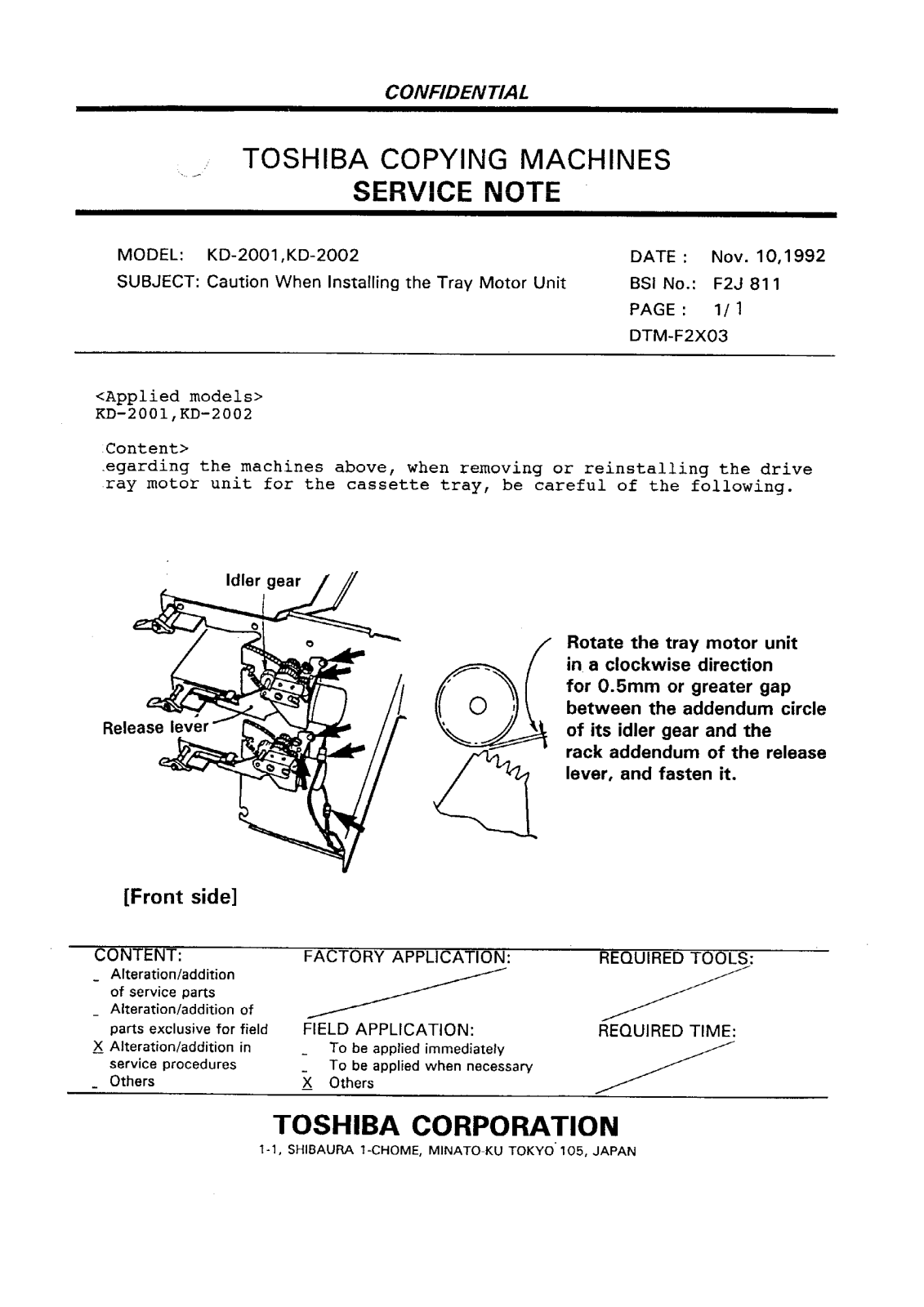 Toshiba f2j811 Service Note