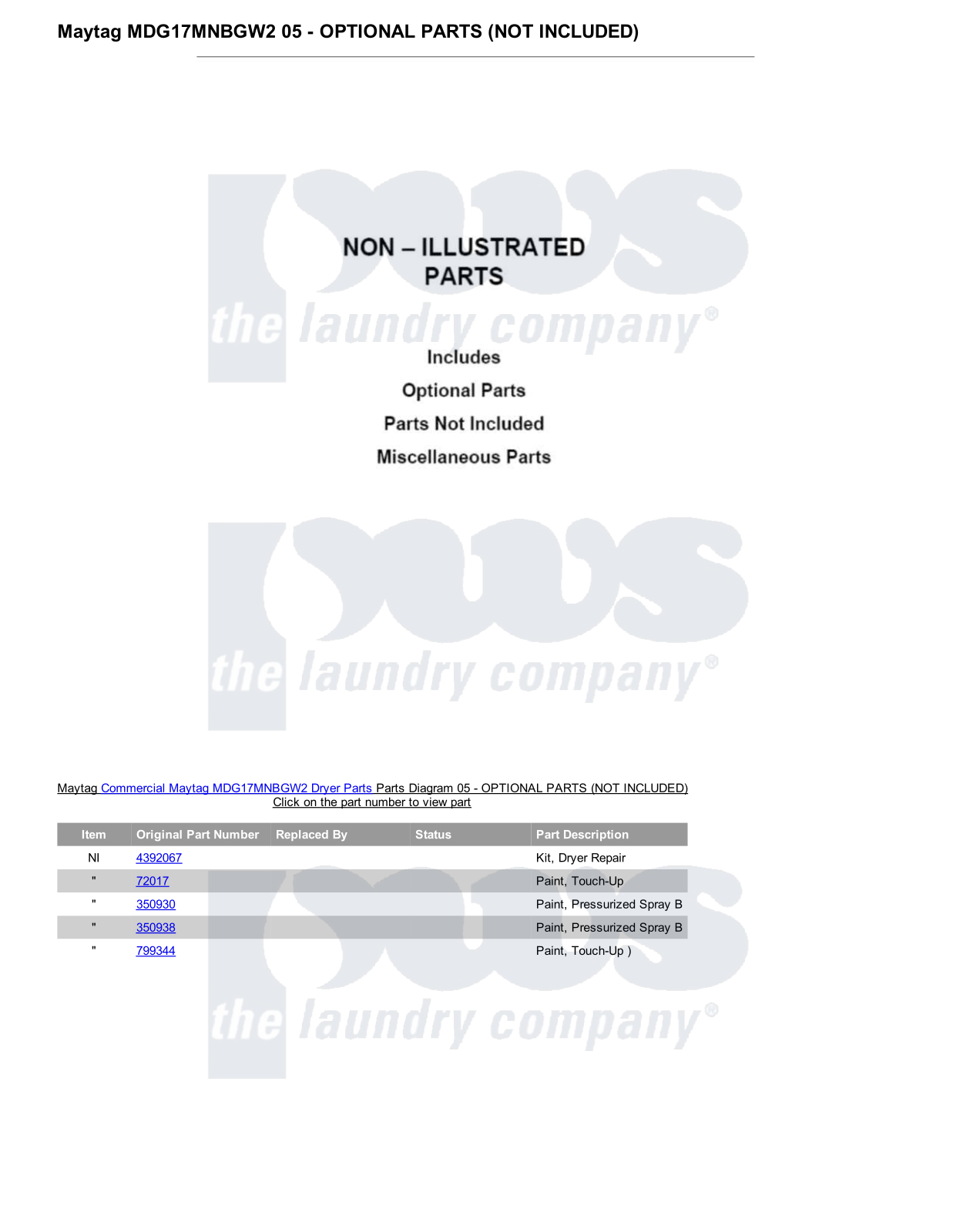 Maytag MDG17MNBGW2 Parts Diagram