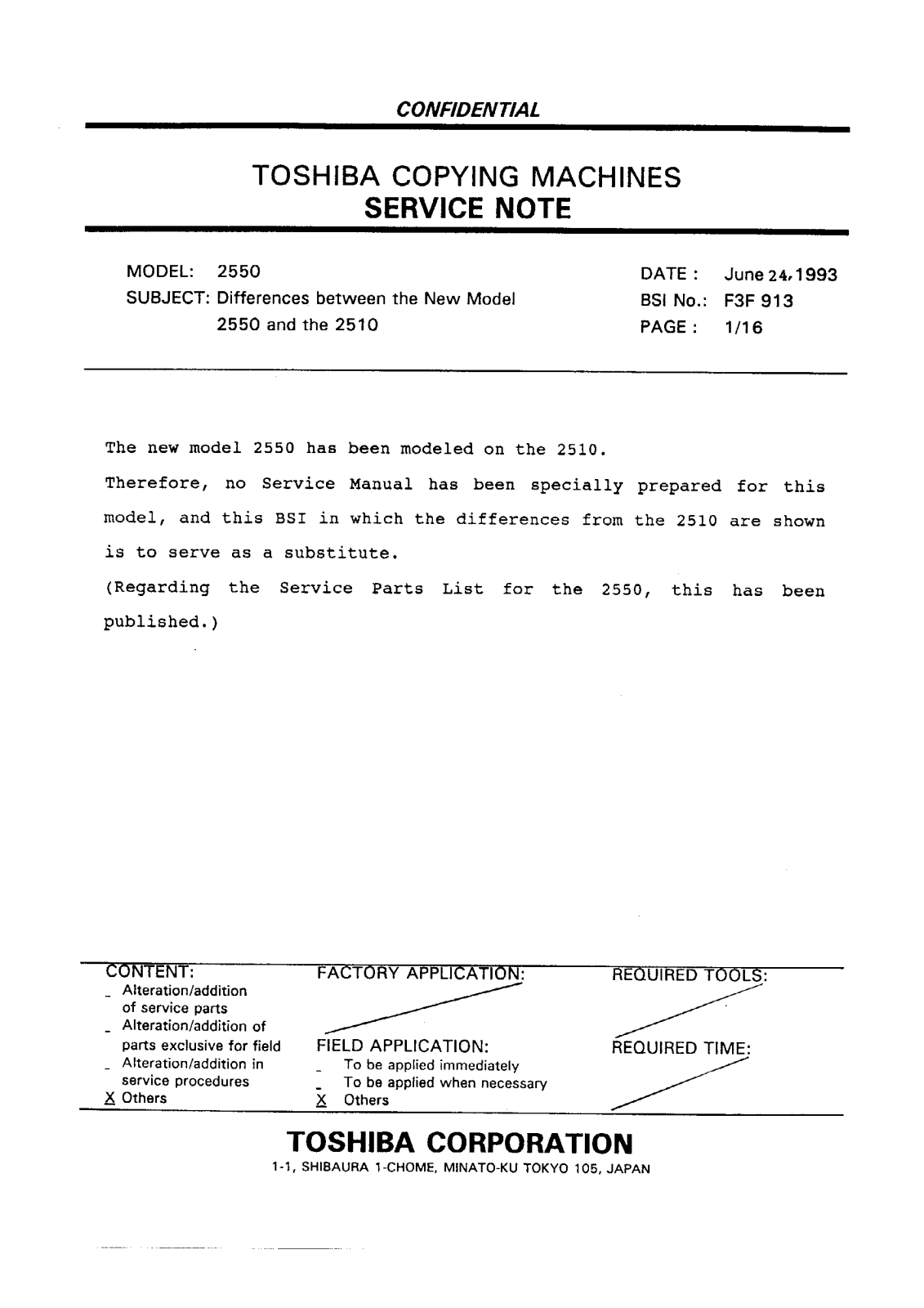 Toshiba f3f913 Service Note