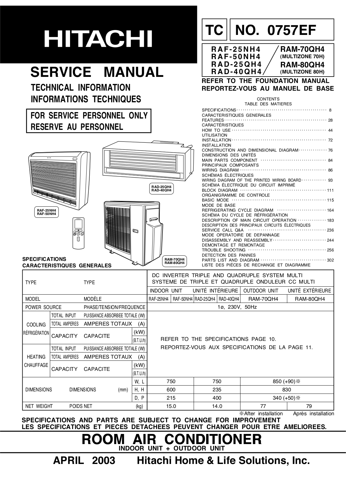 Hitachi TCNo.0757EF Service Manual