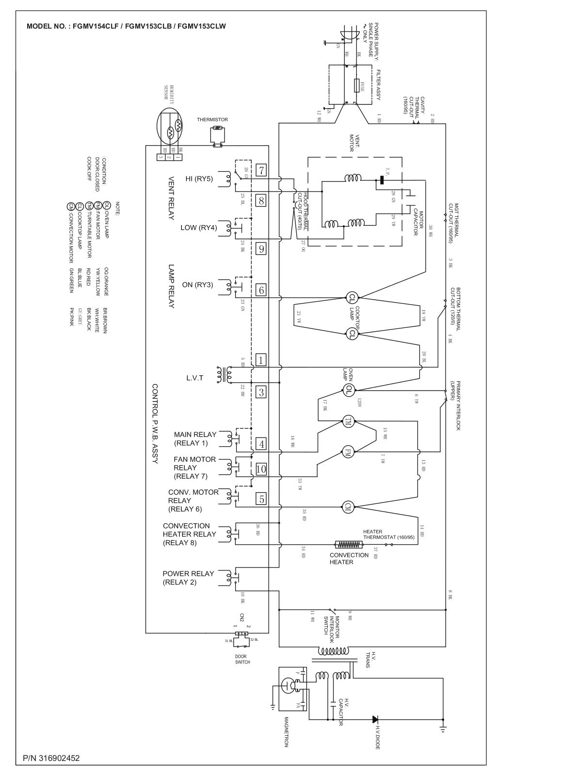 Frigidaire FGMV154CLF, FGMV153CLB, FGMV153CLW Wiring diagram