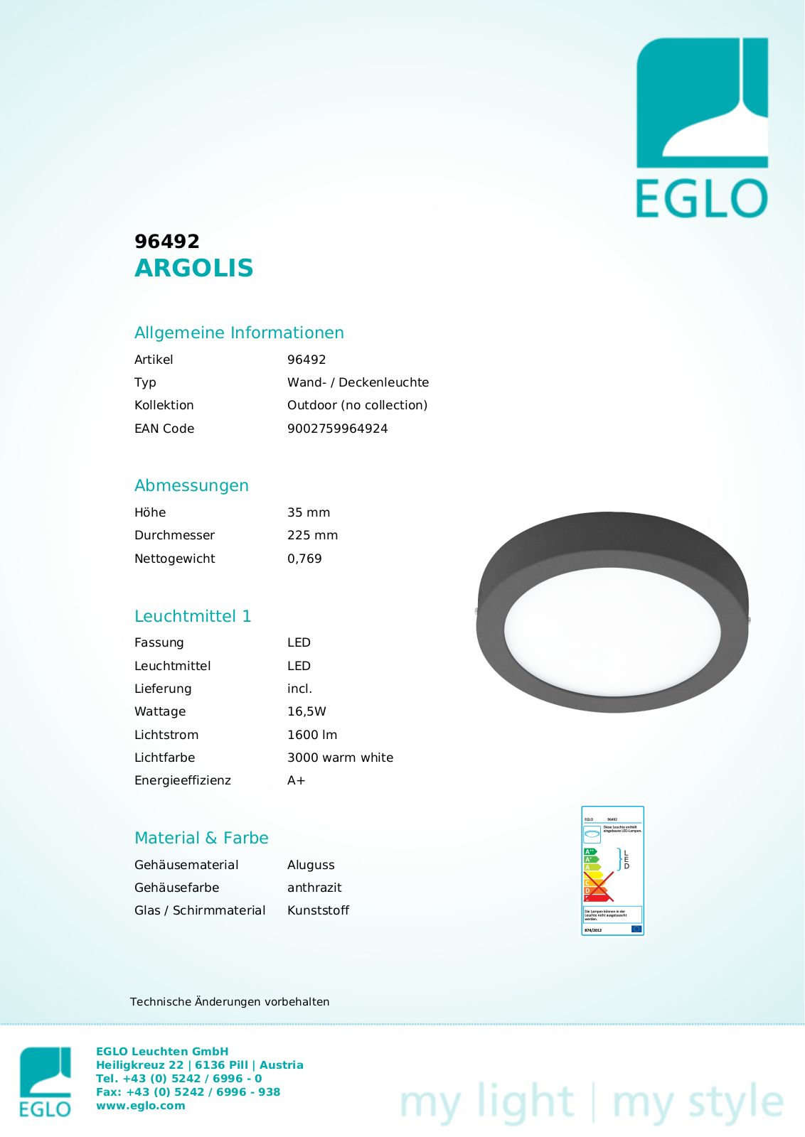 Eglo 96492 Service Manual