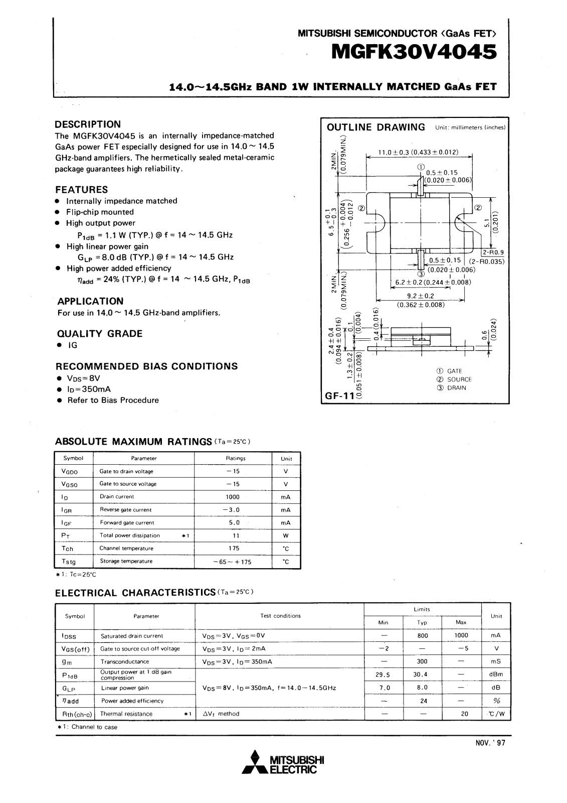 Mitsubishi MGFK30V4045 Datasheet