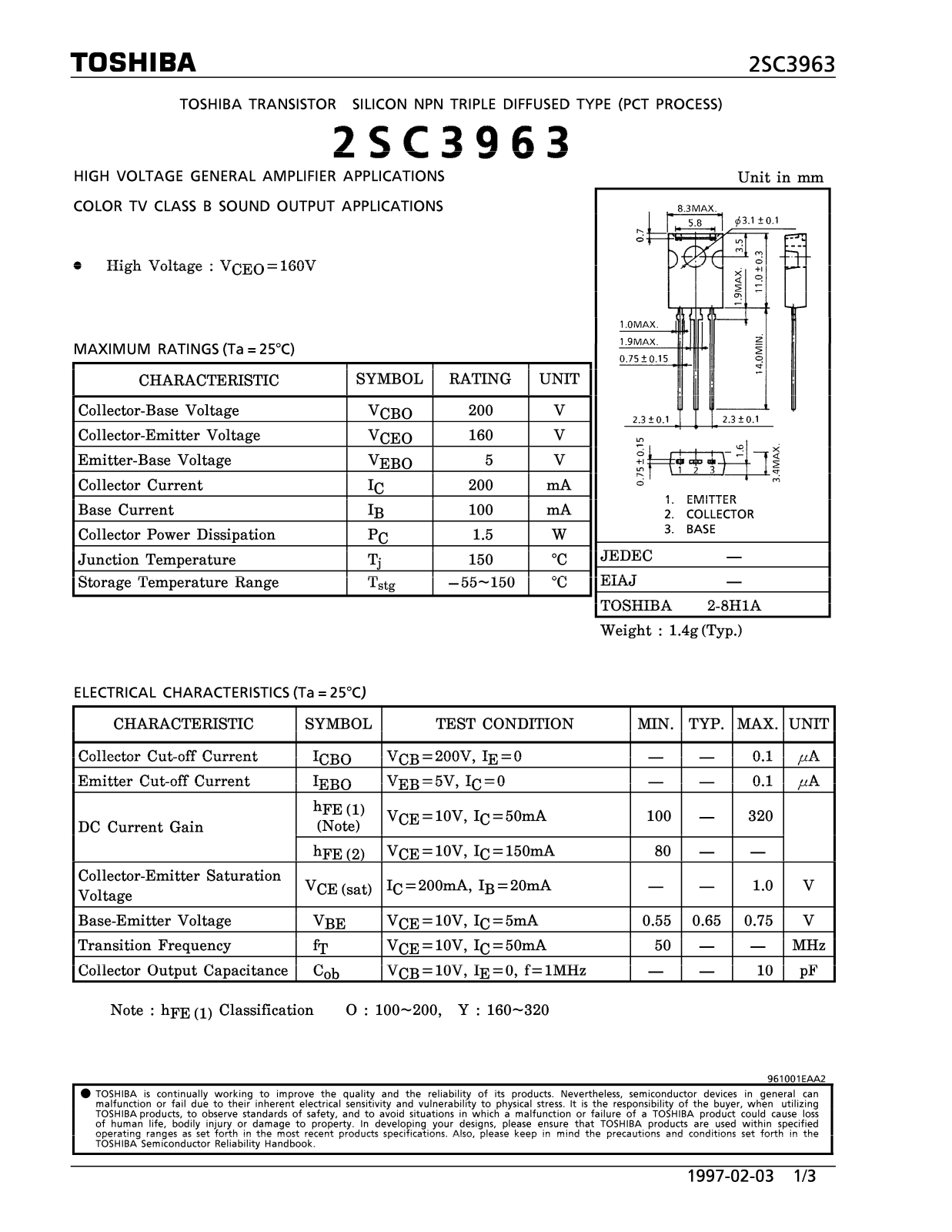 Toshiba 2SC3963 Datasheet